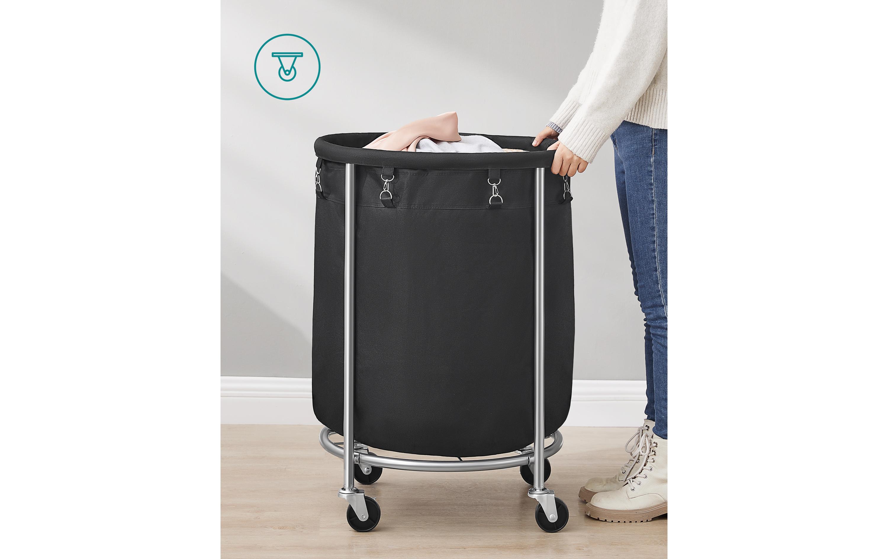 Songmics Wäschekorb auf Rollen 48 l, Schwarz/Silber