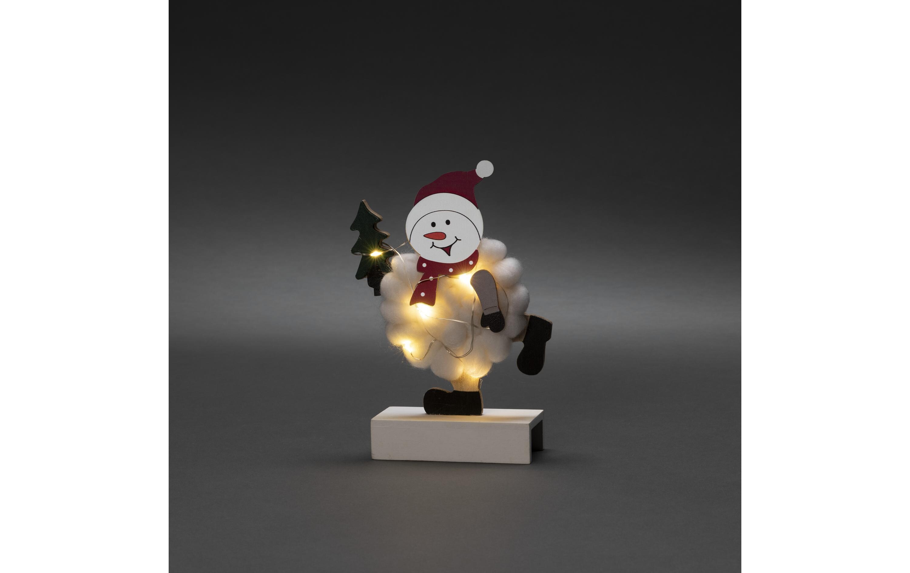 Konstsmide LED-Figur Schneemann, Holz & Baumwolle, 6 LED