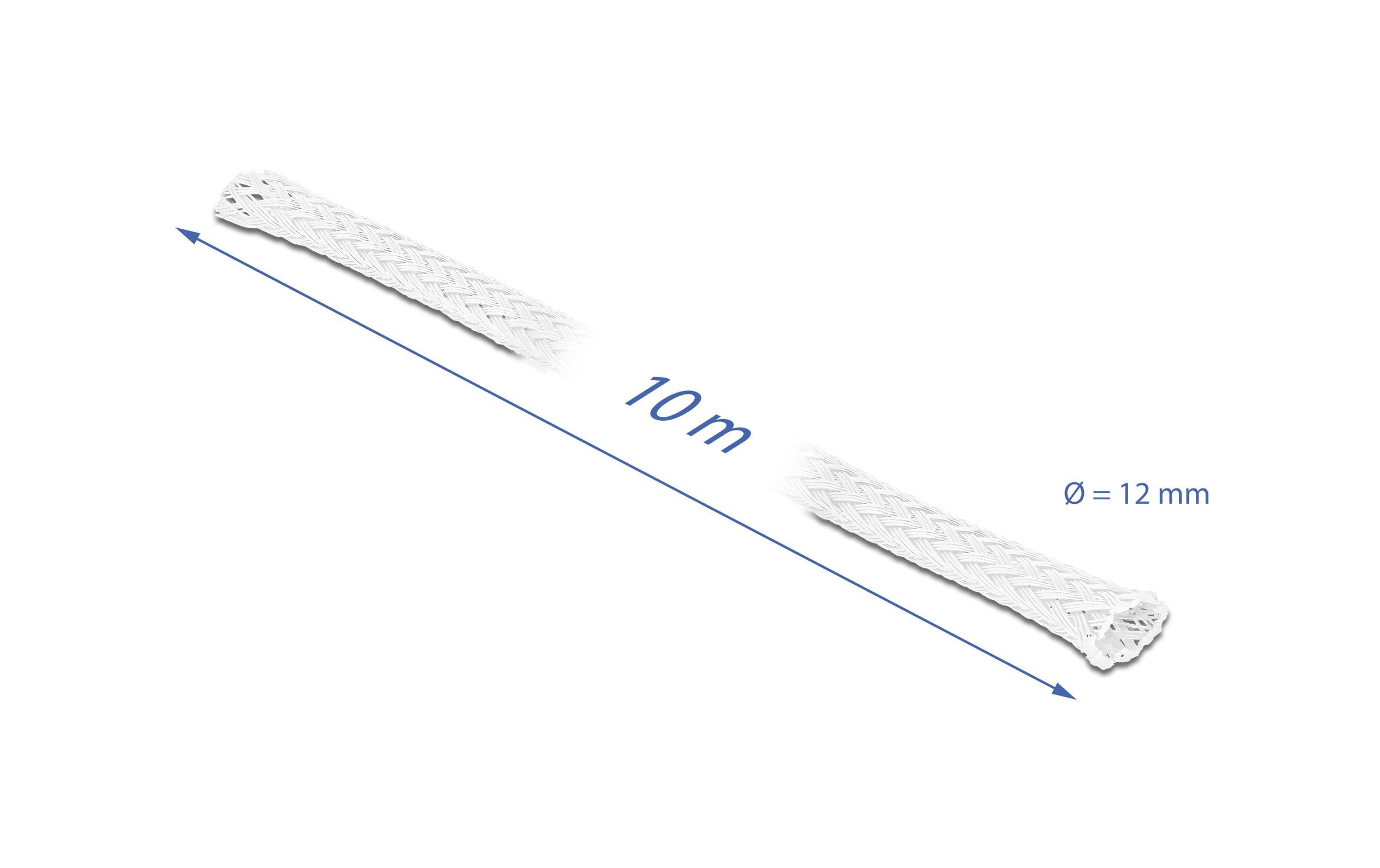 Delock Geflechtschlauch dehnbar 10 m x 12 mm Weiss