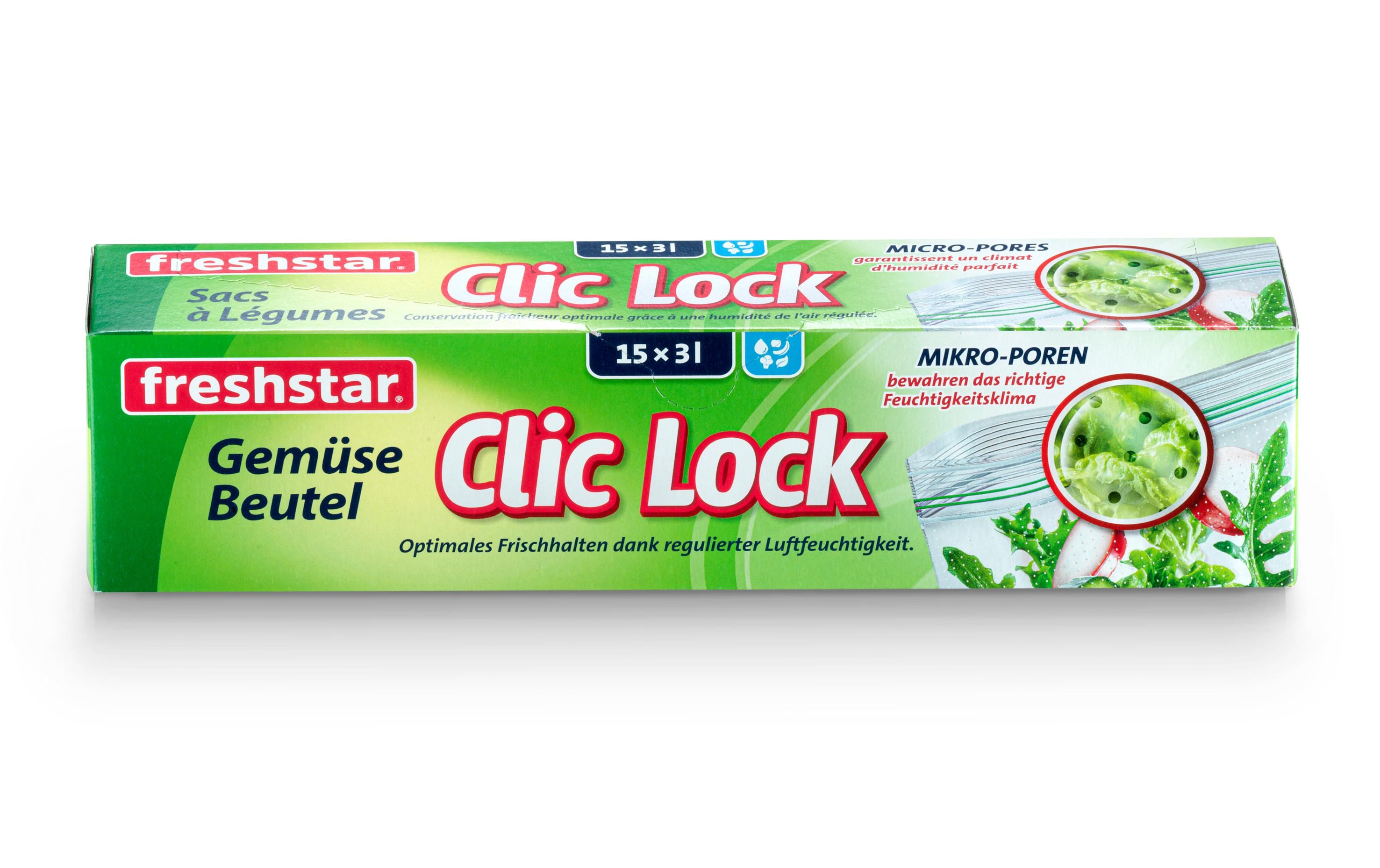 Freshstar Gemüsebeutel Clic Lock 3.0 l 25 cm x 27 cm, 15 Stück