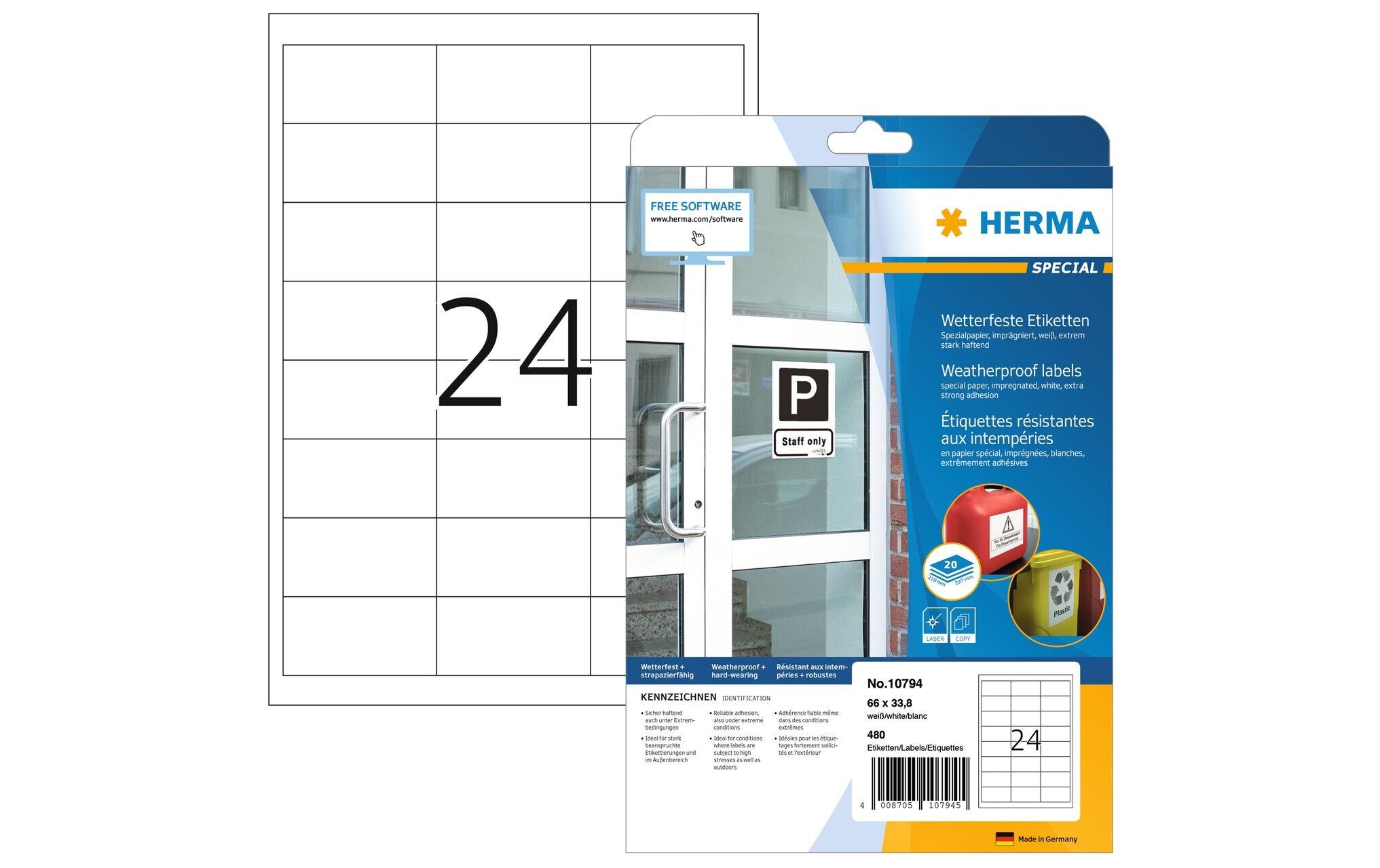 HERMA Outdoor-Etiketten 66 x 33.8 mm, 20 Blatt