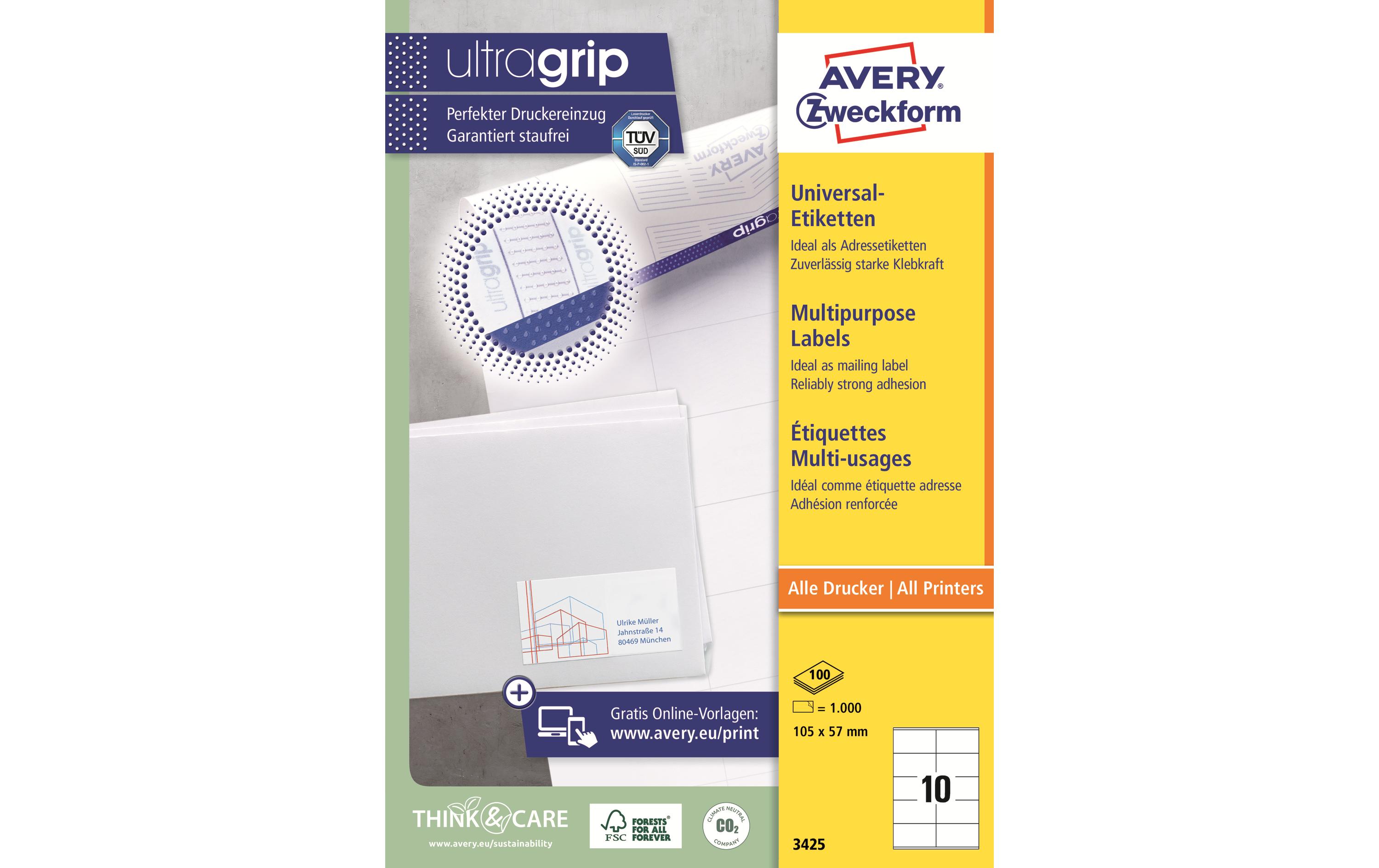 Avery Zweckform Universal-Etiketten 3425 105 x 57 mm, 100 Blatt