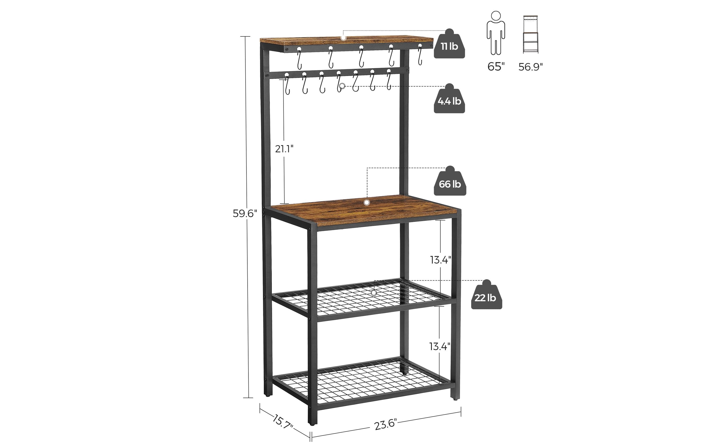 VASAGLE Küchenregal mit 12 Haken 151.5 x 60 cm, Braun/Schwarz