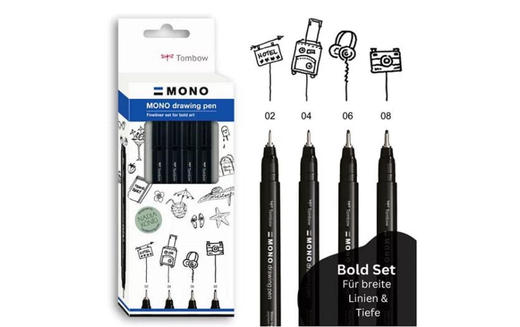 Tombow Fineliner MONO drawing pen Set Bold Schwarz