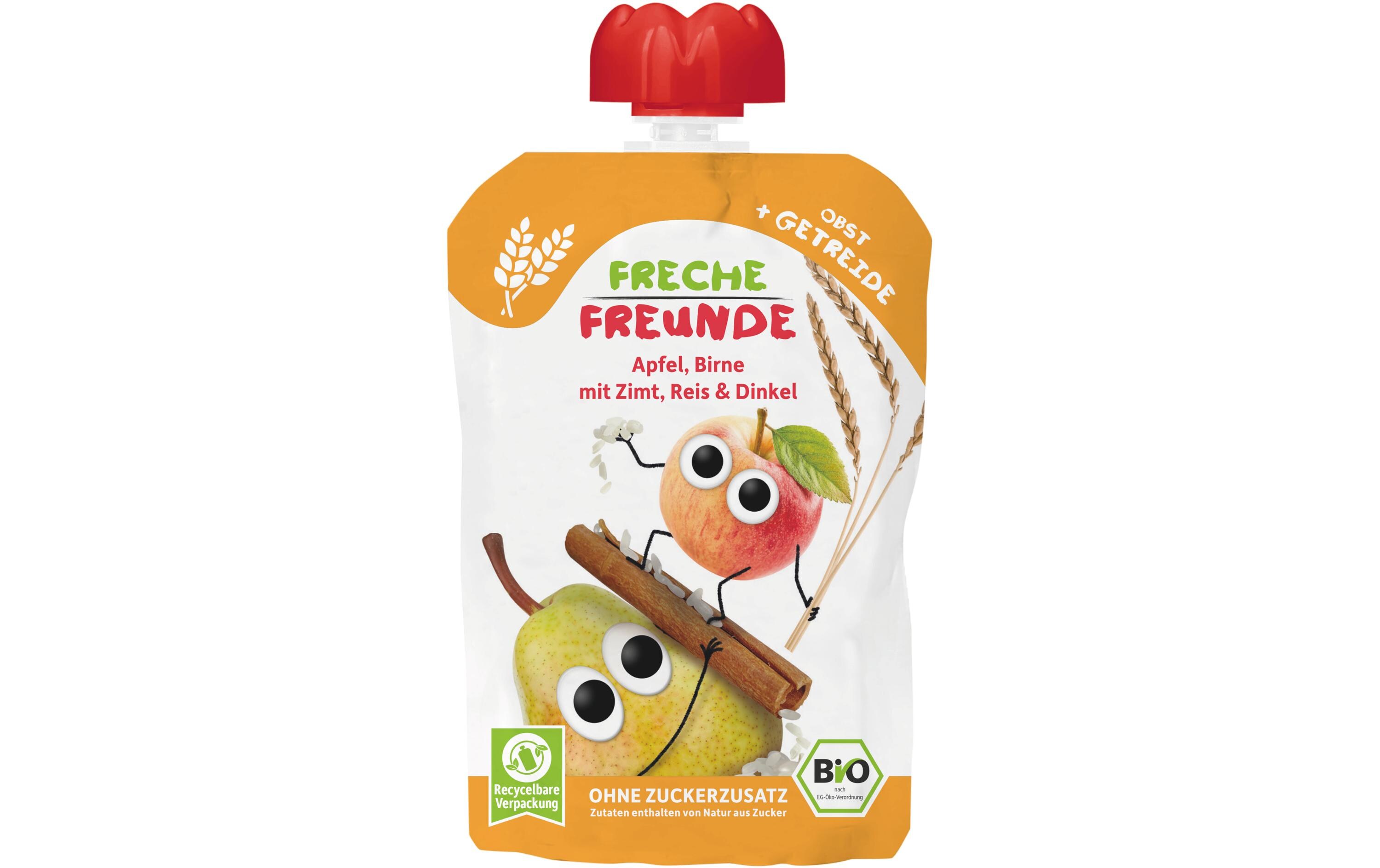 Freche Freunde Quetschbeutel Apfel, Birne, Zimt, Reis, Dinkel 100 g