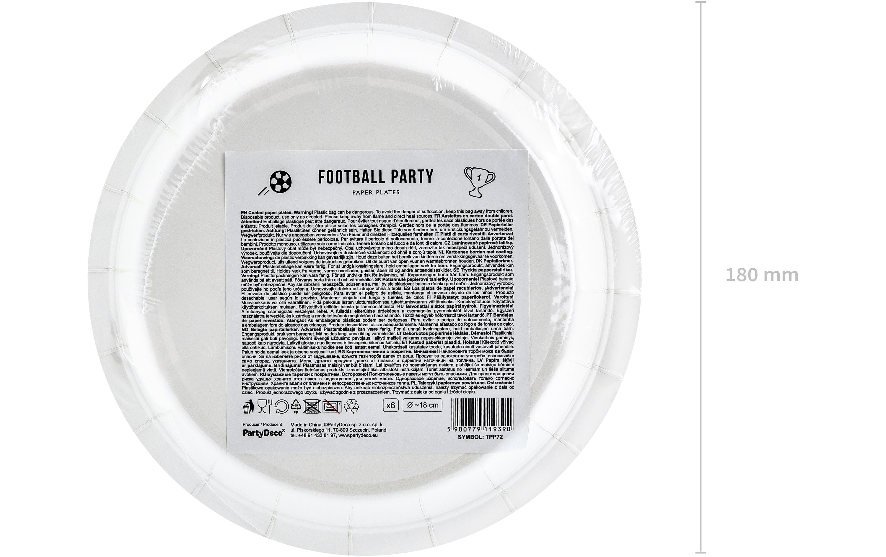 Partydeco Einwegteller Fussball 18 cm, 6 Stück, Schwarz/Weiss