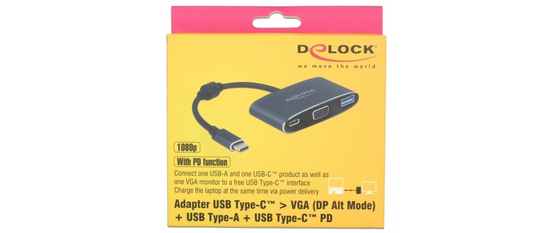 Delock Adapter USB-C - VGA, USB 3.0 Schwarz