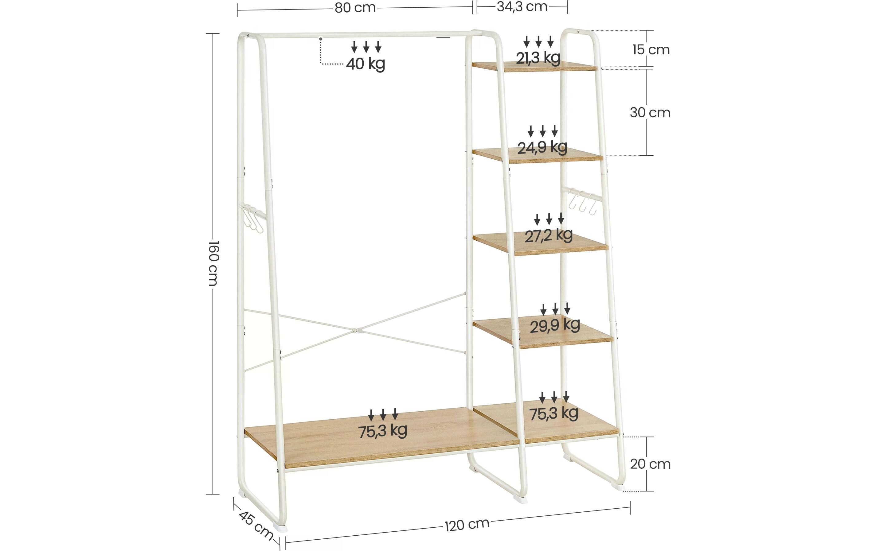 VASAGLE Garderobe 45 x 120 x 160 cm, Nature/Weiss