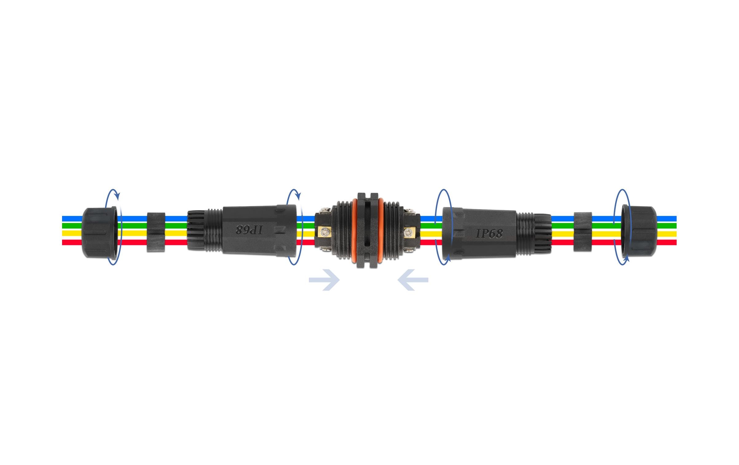 Delock Verbindungsmuffe IP68, 4 Pin, 4.5 - 7.5 mm schwarz