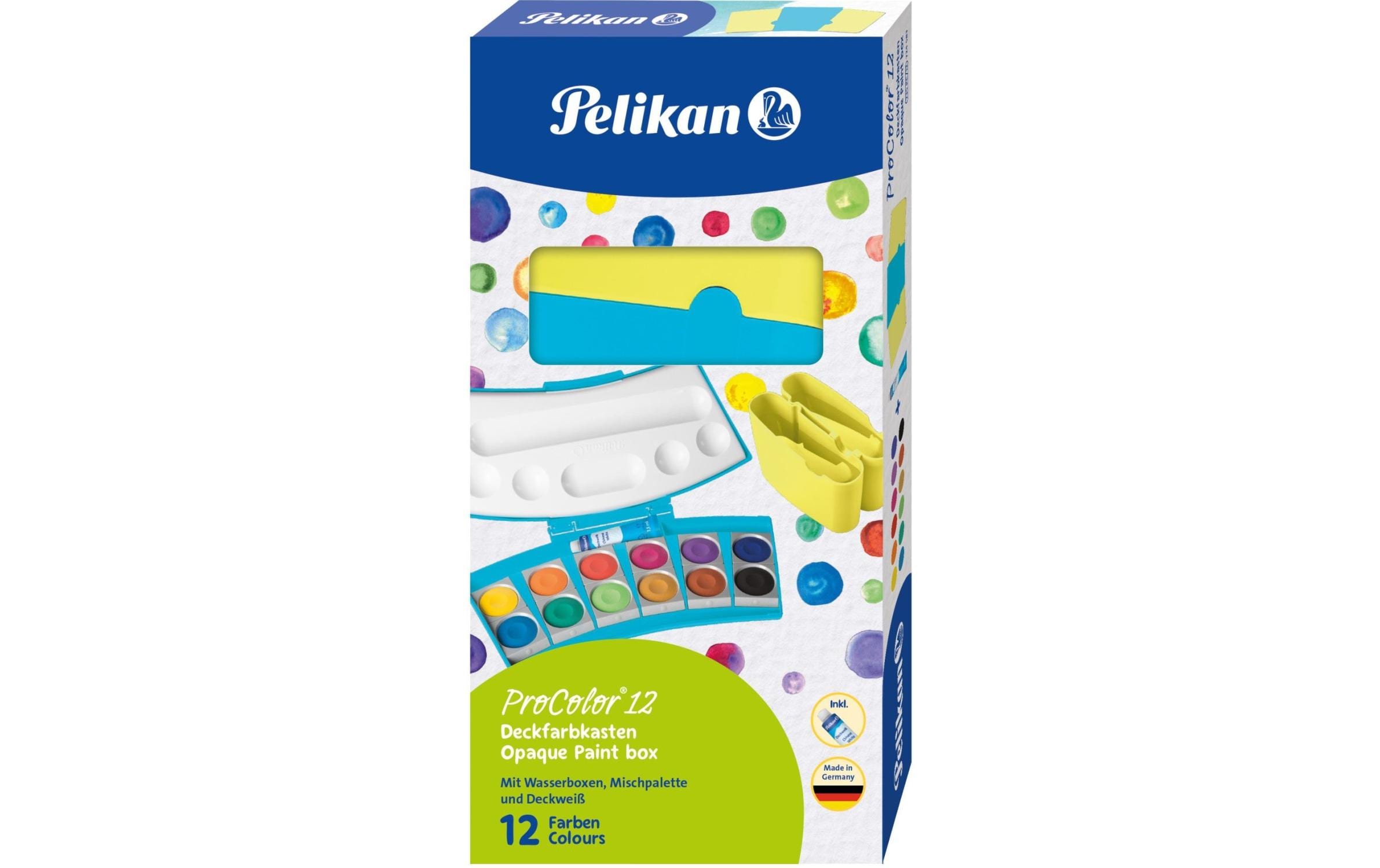 Pelikan Leuchtfarbe Deckfarbkasten 12 Farben, Türkis und Neongelb