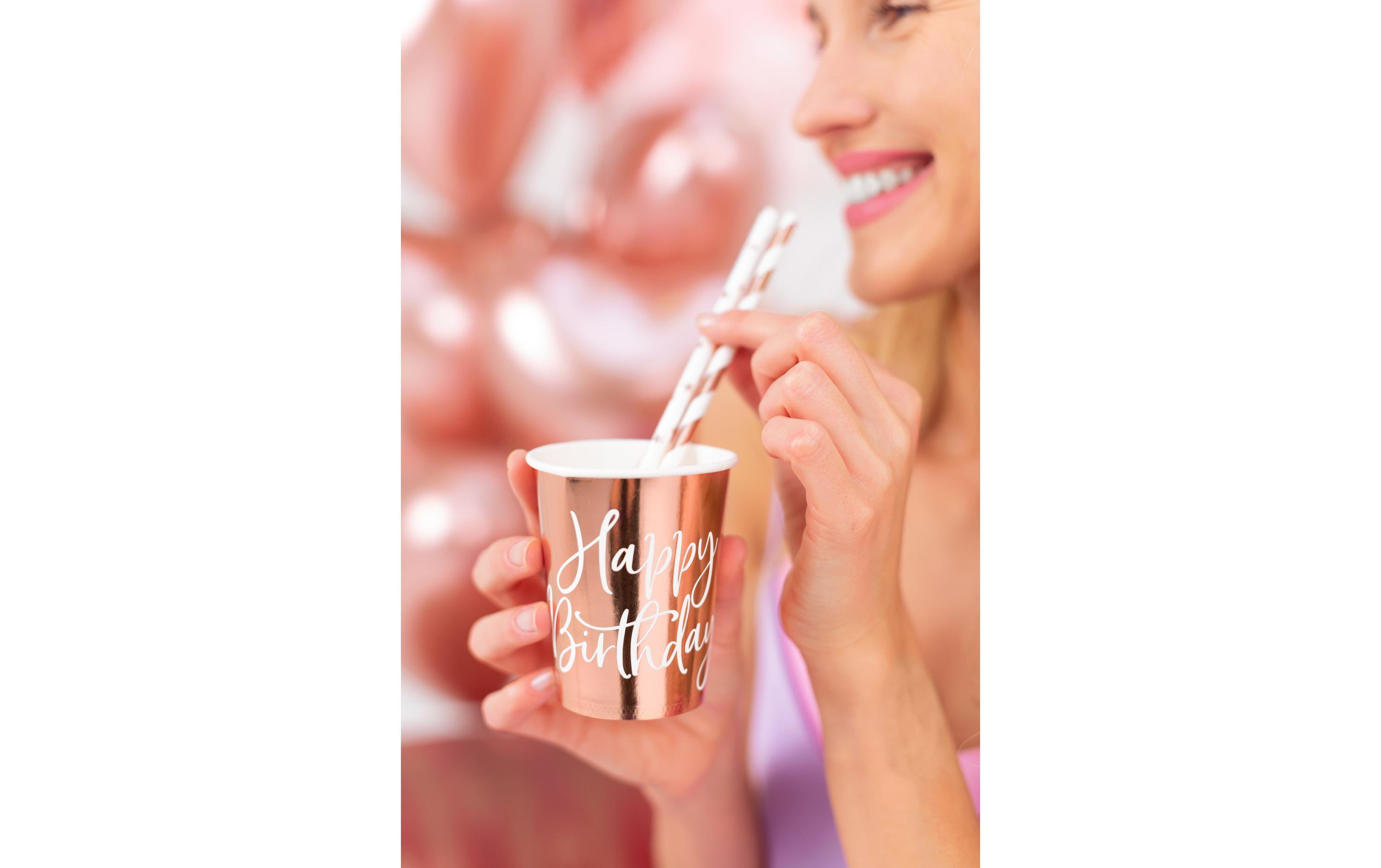 Partydeco Einwegbecher Happy Birthday 260 ml, 6 Stück, Rosegold