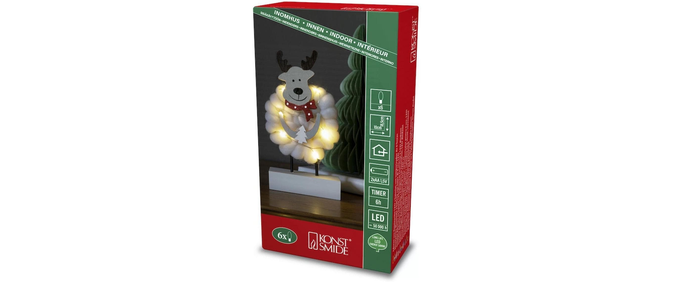 Konstsmide LED-Figur Elch, Holz & Baumwolle, 6 LED