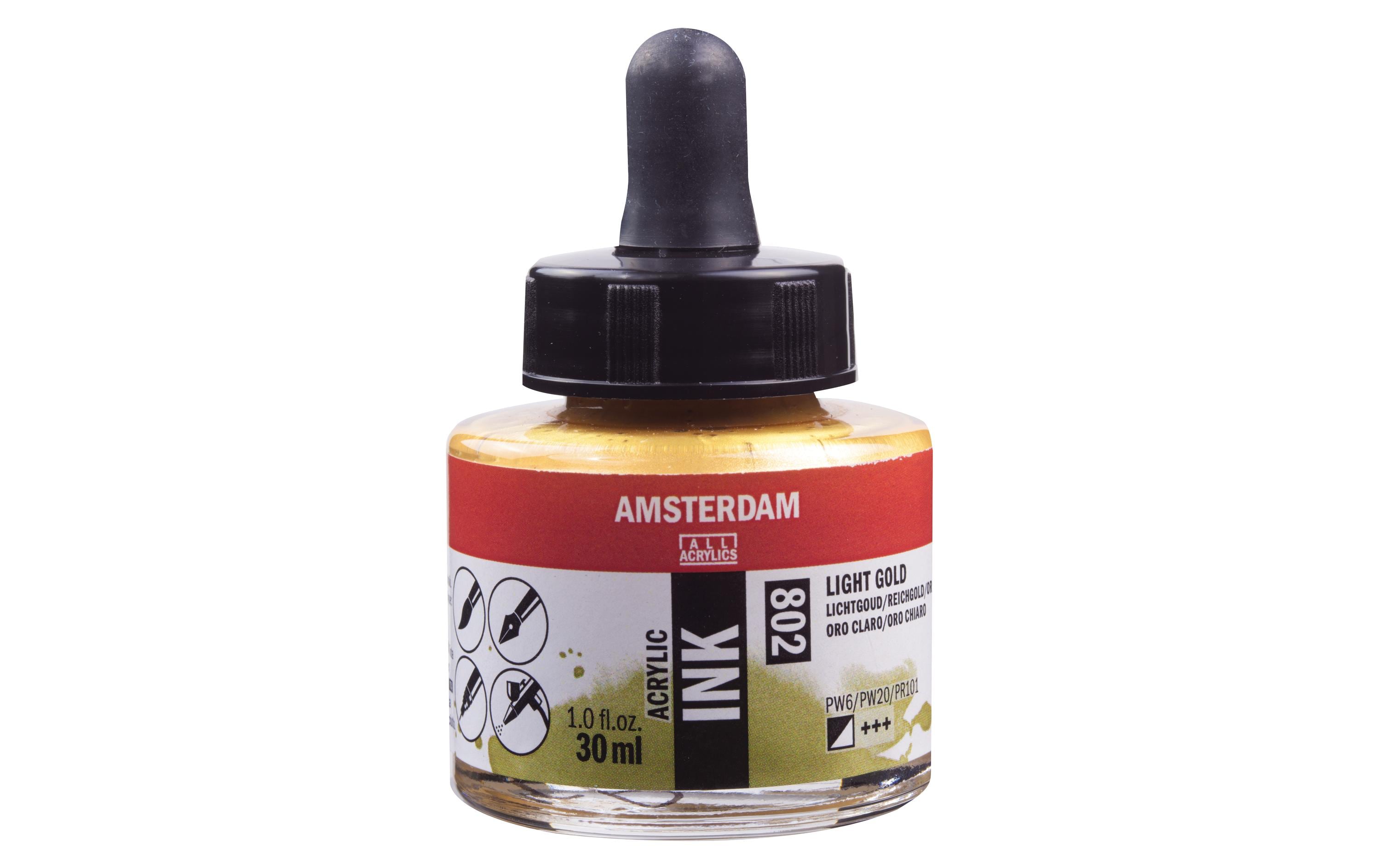 Amsterdam Acryltinte 802 Reichgold halbdeckend, 30 ml 30 ml, Gold