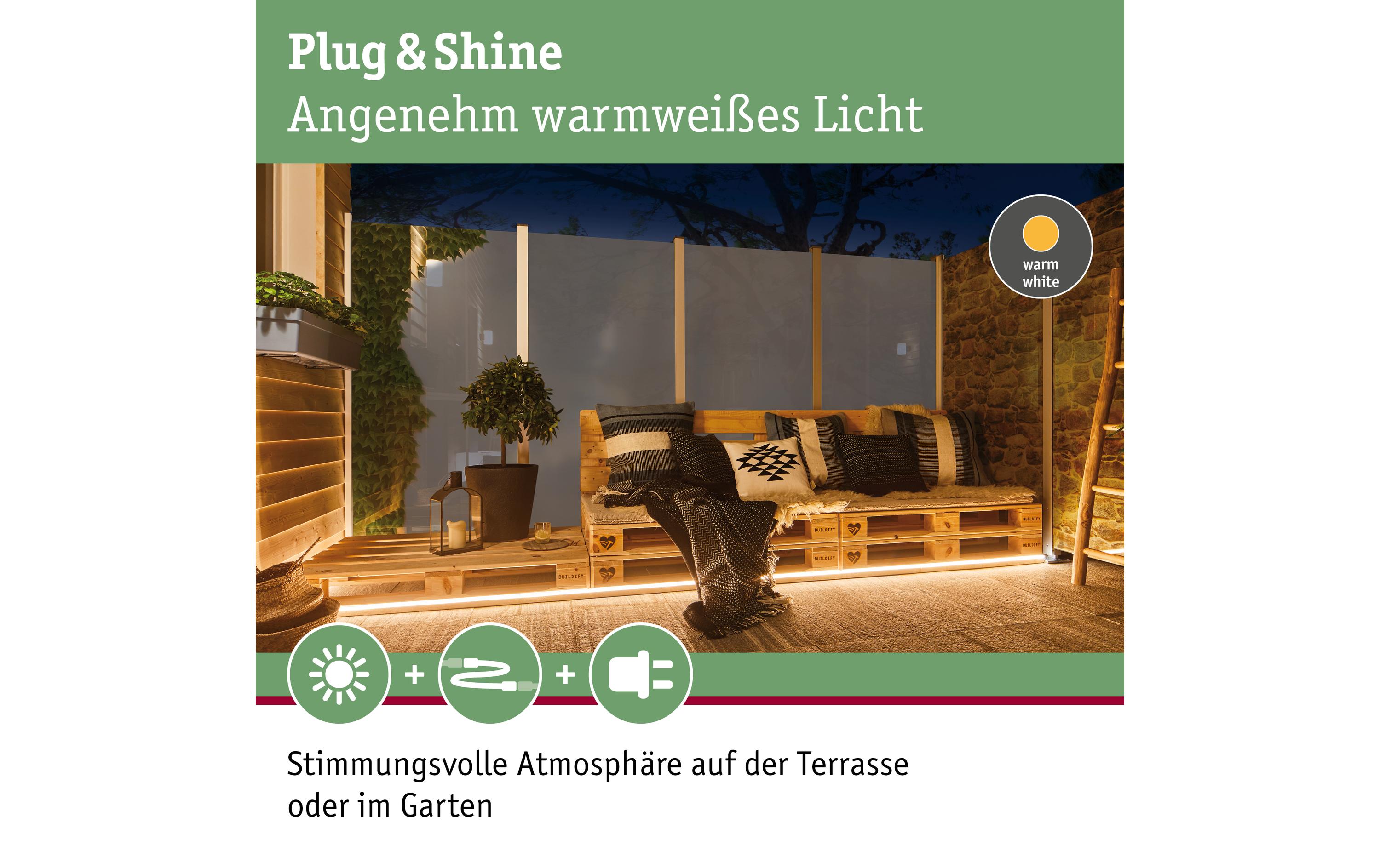 Paulmann LED-Stripe Plug & Shine Smooth, 3000K, 10m, Weiss