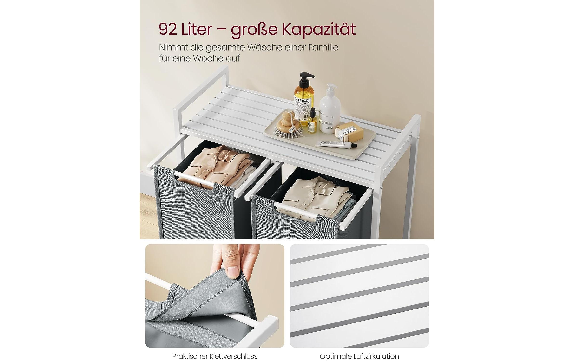 VASAGLE Wäschekorb mit Ablage 2 x 46 l, Grau/Weiss