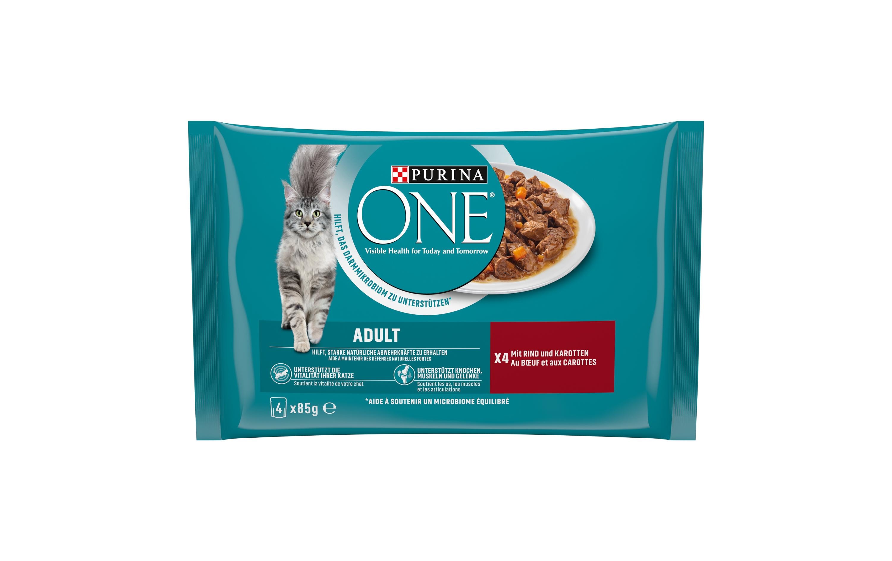 Purina ONE Nassfutter ADULT in Sauce Rind/Karotten, 4 x 85g