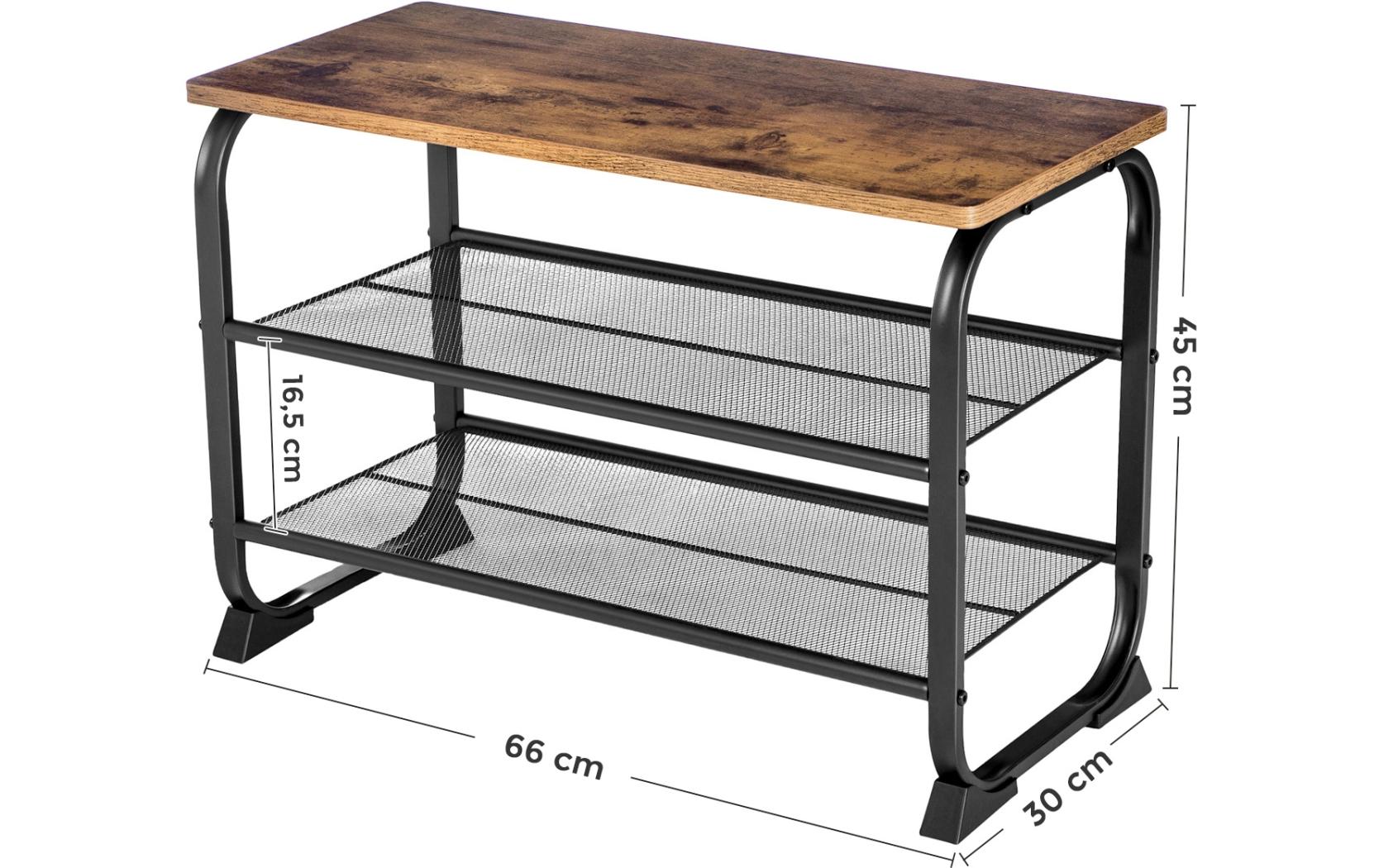 VASAGLE Schuhregal mit Holzbank 66 x 47.5 cm, Braun/Schwarz