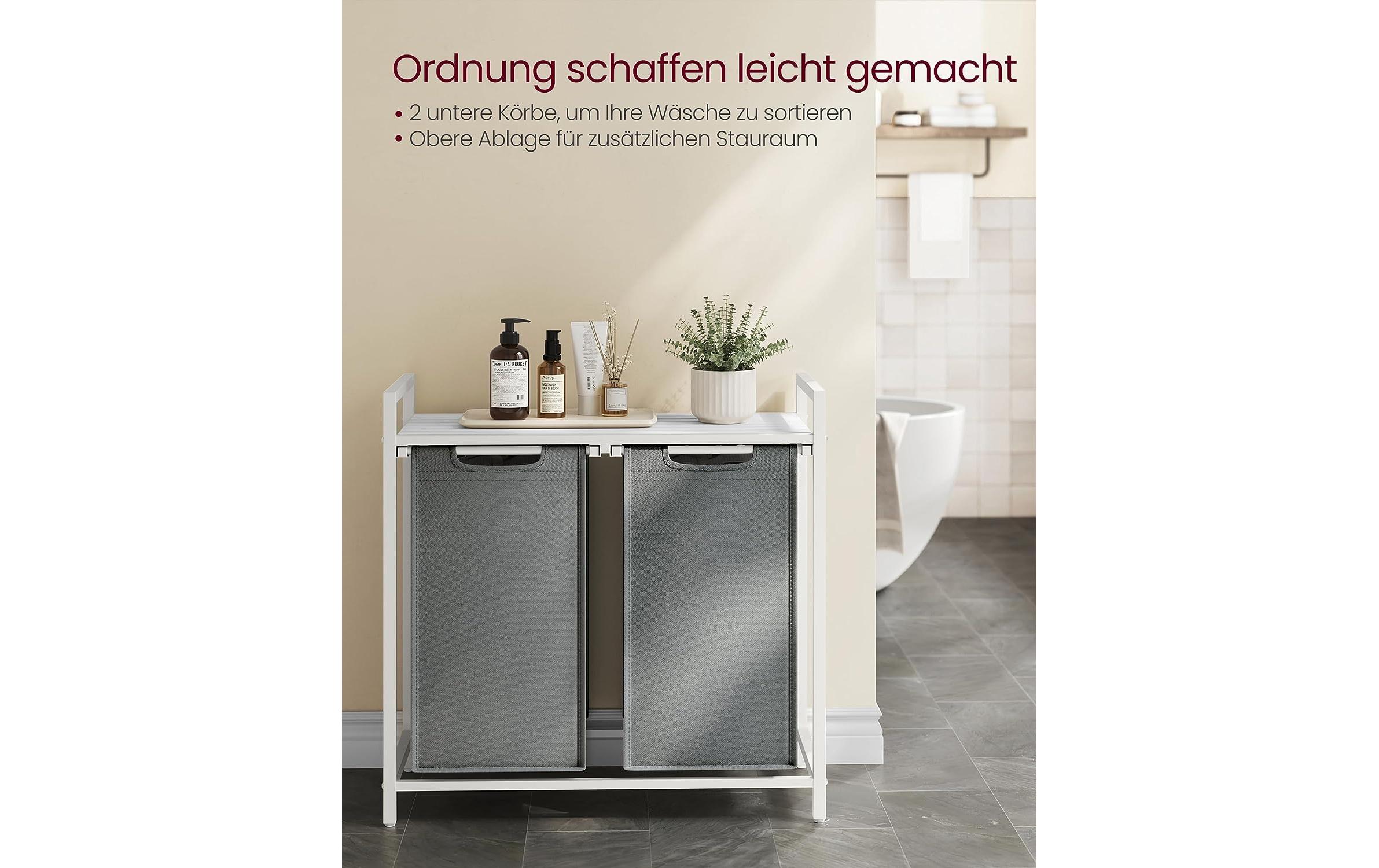 VASAGLE Wäschekorb mit Ablage 2 x 46 l, Grau/Weiss