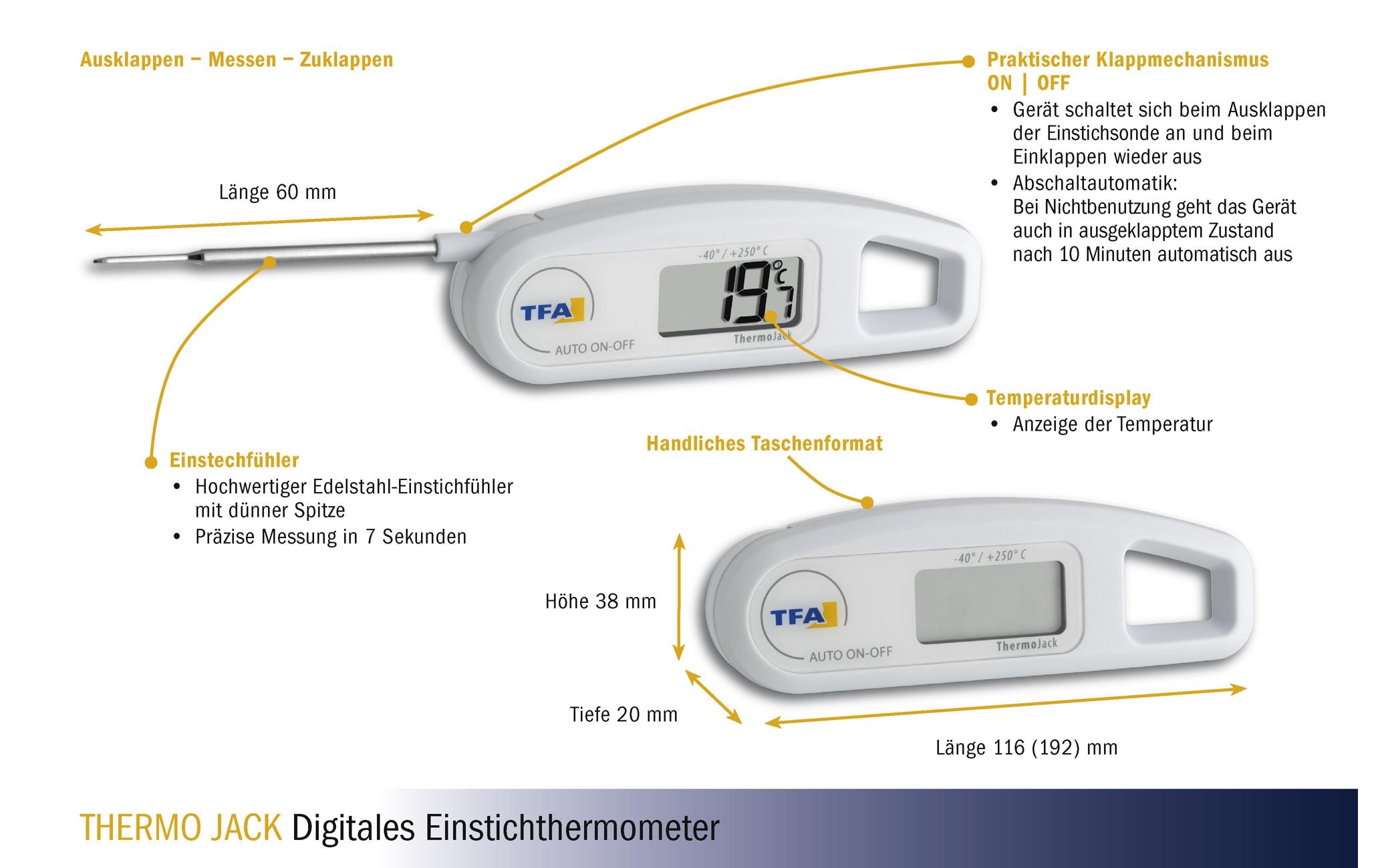 TFA Dostmann Einstichthermometer THERMO JACK, Weiss