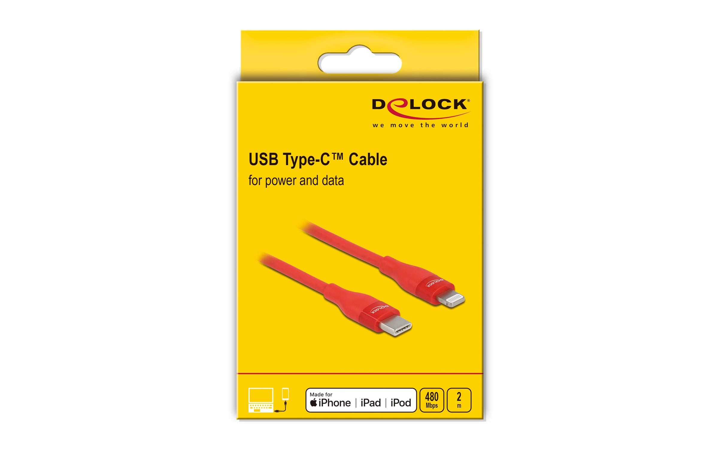 Delock USB-Kabel USB C - Lightning 2 m, Rot