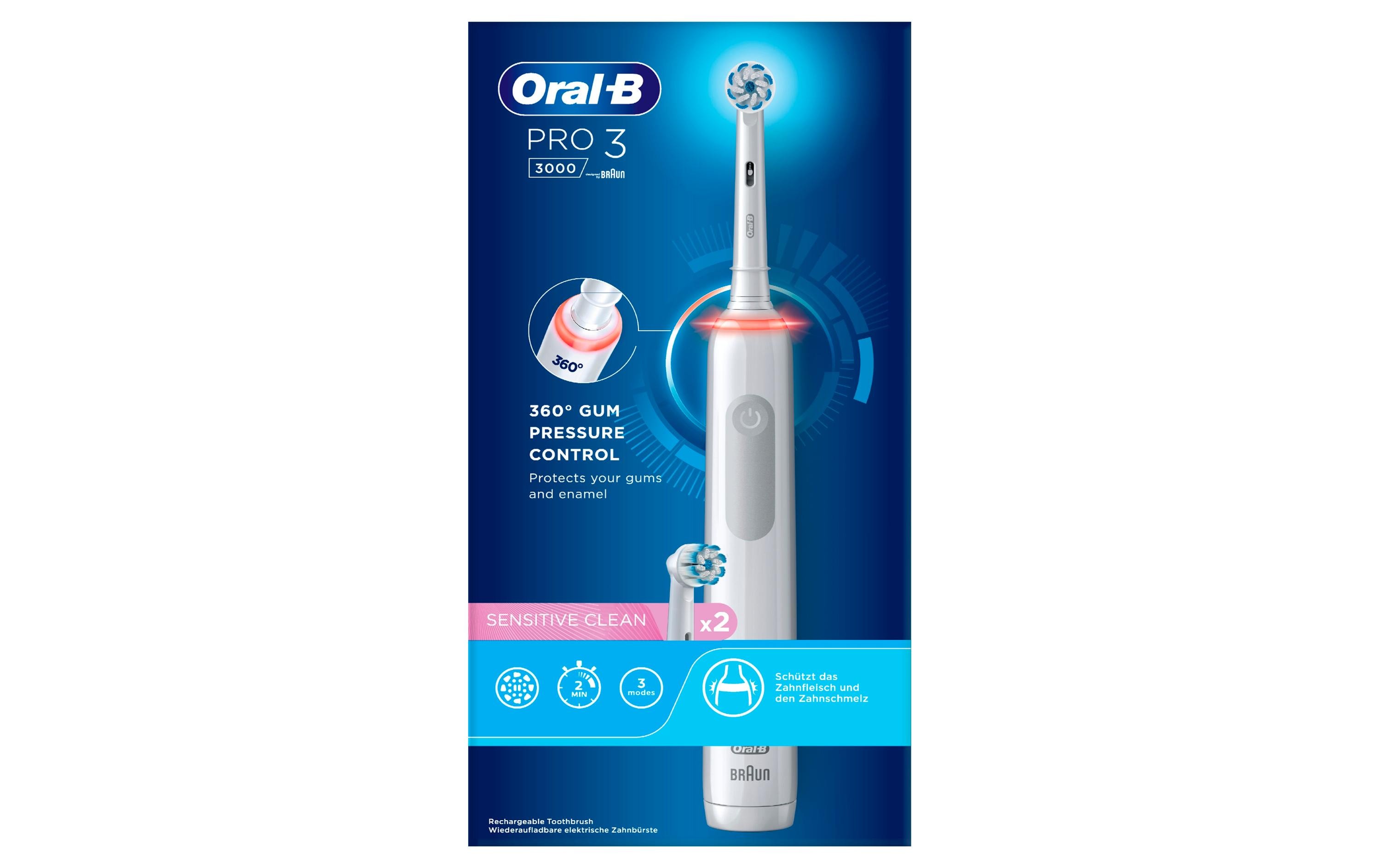 Oral-B Rotationszahnbürste Pro 3 3000 Sensitive Clean, Weiss