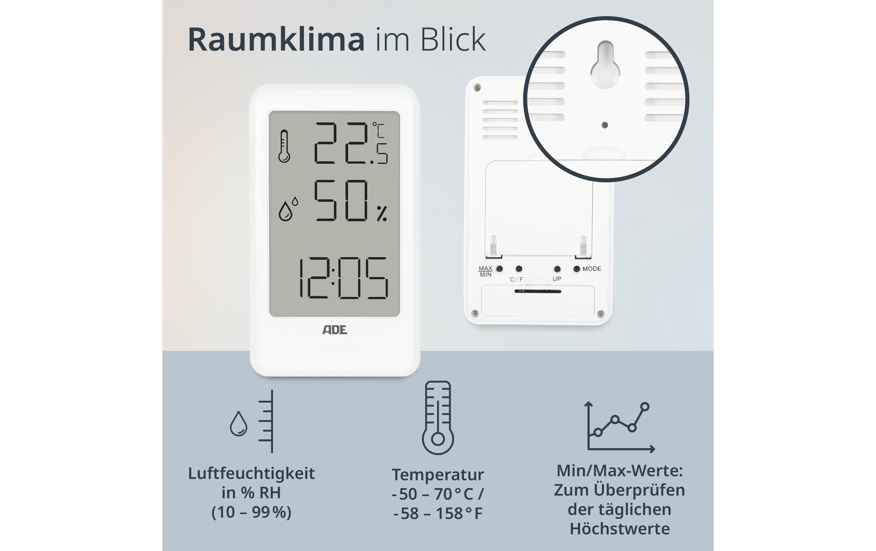 ADE Wetterstation Thermo-Hygrometer 11 cm, Weiss