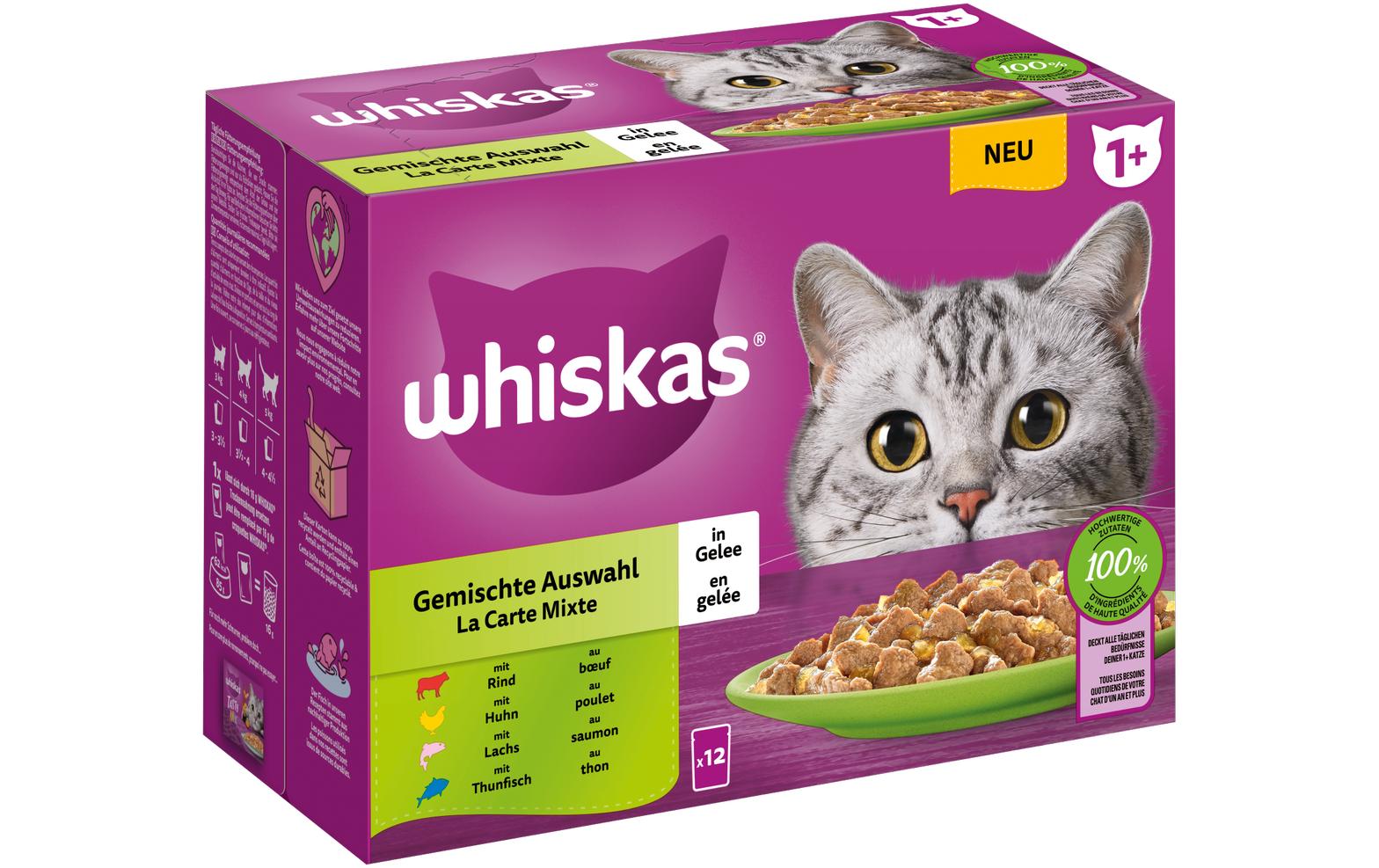 Whiskas Nassfutter Gemischte Auswahl in Gelee 1+, 12 x 85g