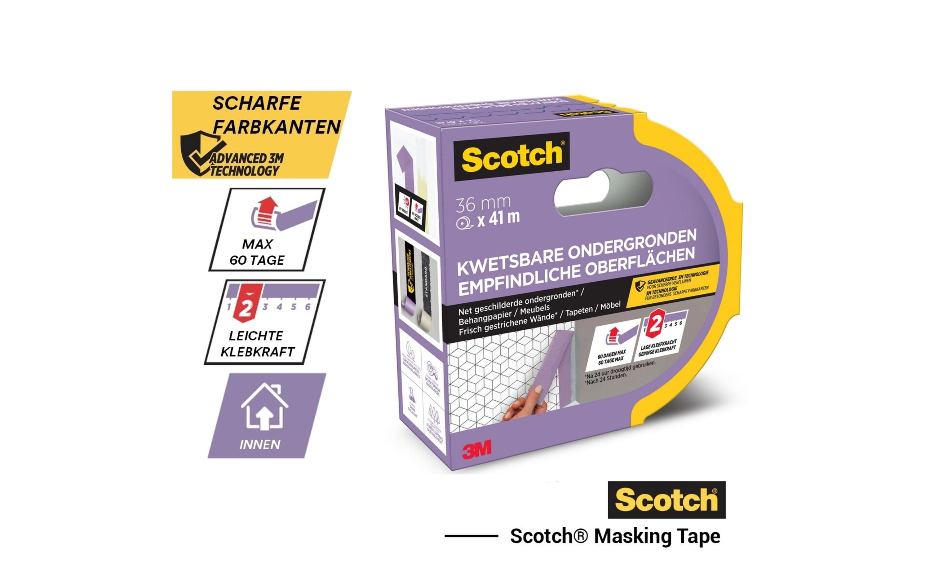 3M Malerabdeckband Scotch SENSITIVE SURFACE, 36 mm x 41 m, Rosa