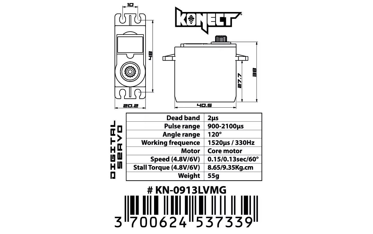 Konect Standard Servo 0913LVMG 9.3 kg, 0.13 s, Digital