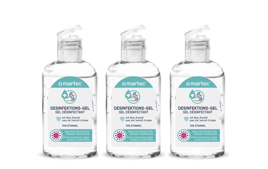 Martec Desinfektionsgel Hände mit Aloe-Extrakt Mini 3 x 80 ml