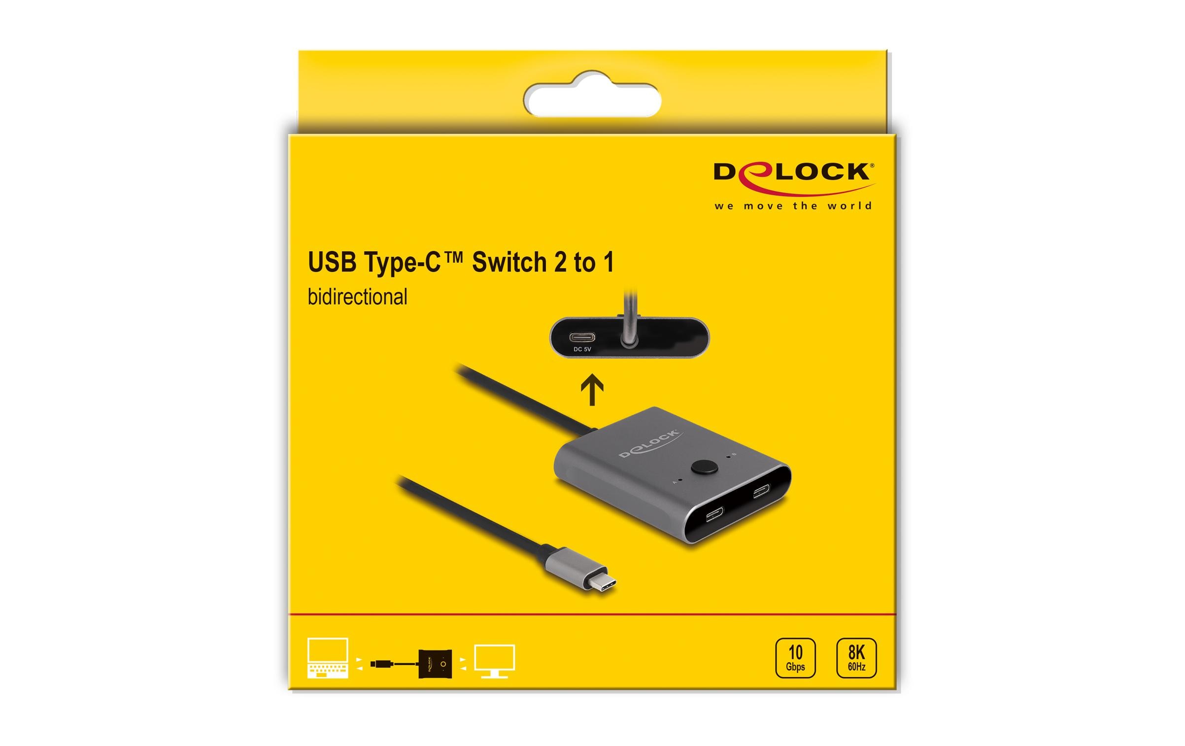 Delock Umschalter USB Type-C 2 auf 1, Bidirektional, 8K