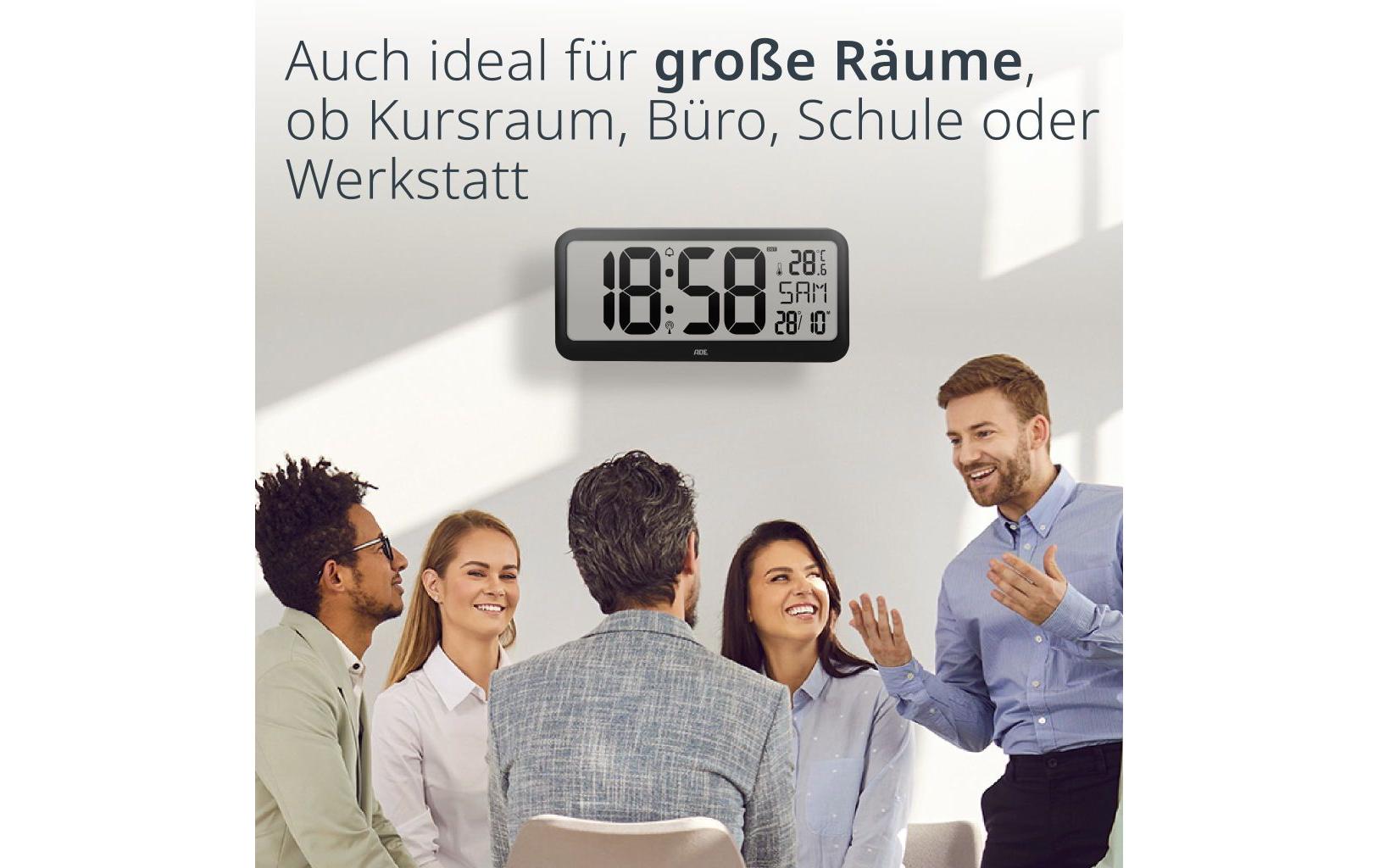 ADE Funkuhr XXL Wanduhr oder Regeluhr Schwarz