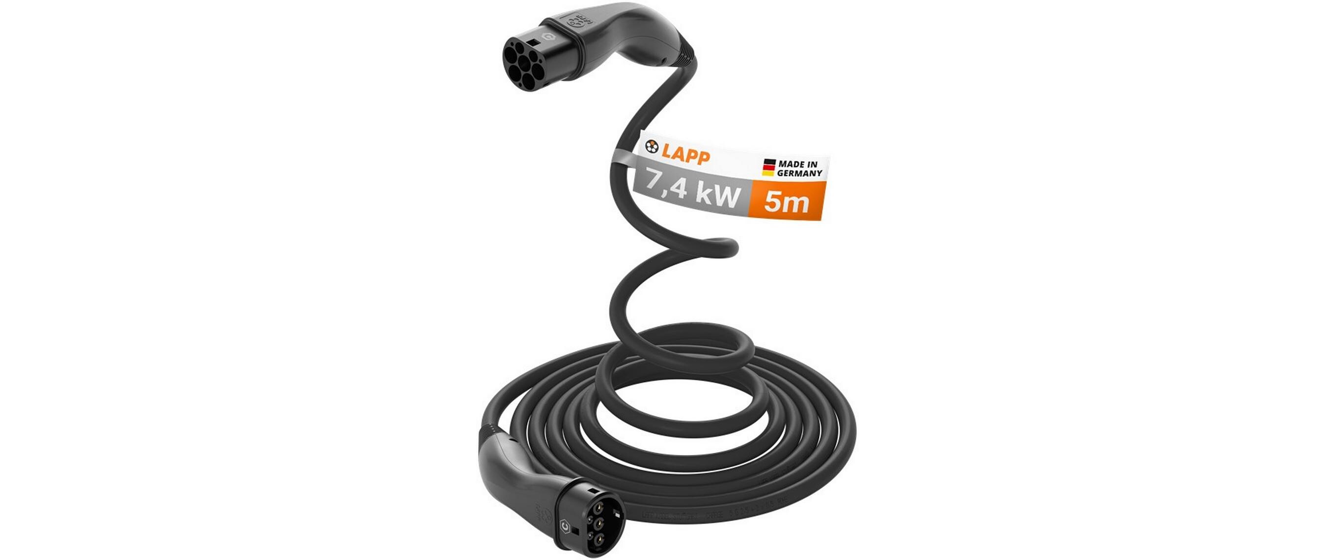 Lapp Ladekabel für Elektroauto Typ 2, 7.4kW, 32A, 5 m, Schwarz