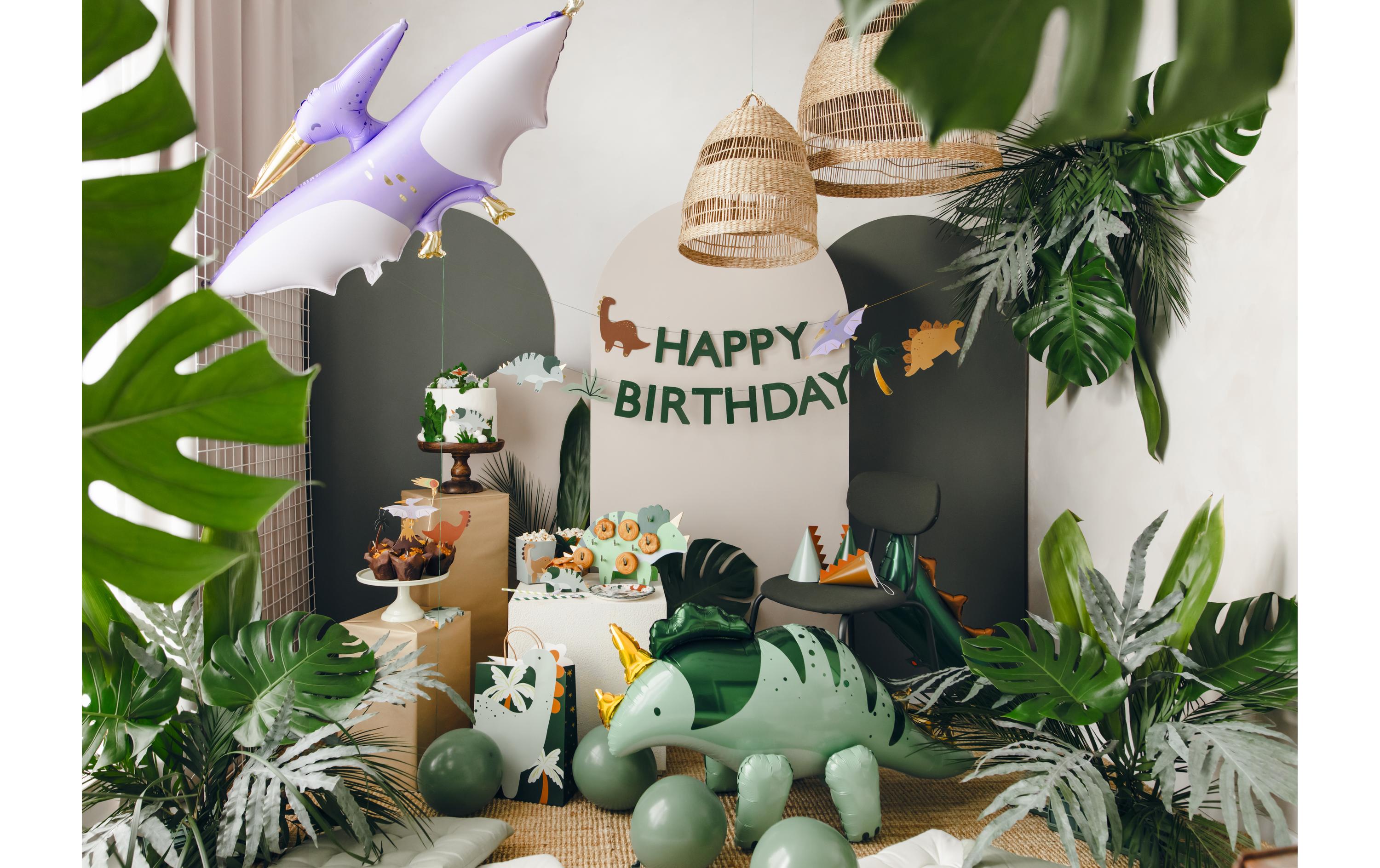 Partydeco Girlande Happy Birthday Dino 3 m, Mehrfarbig