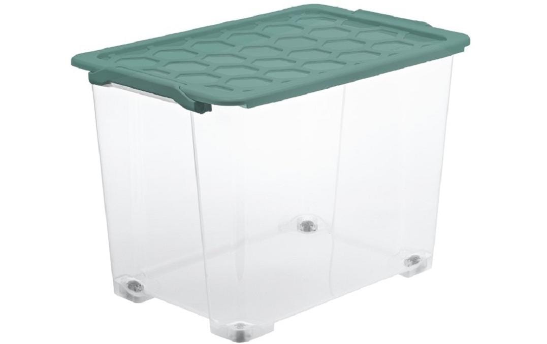 Rotho Aufbewahrungsbox Evo Safe 65 l, Grün/Transparent