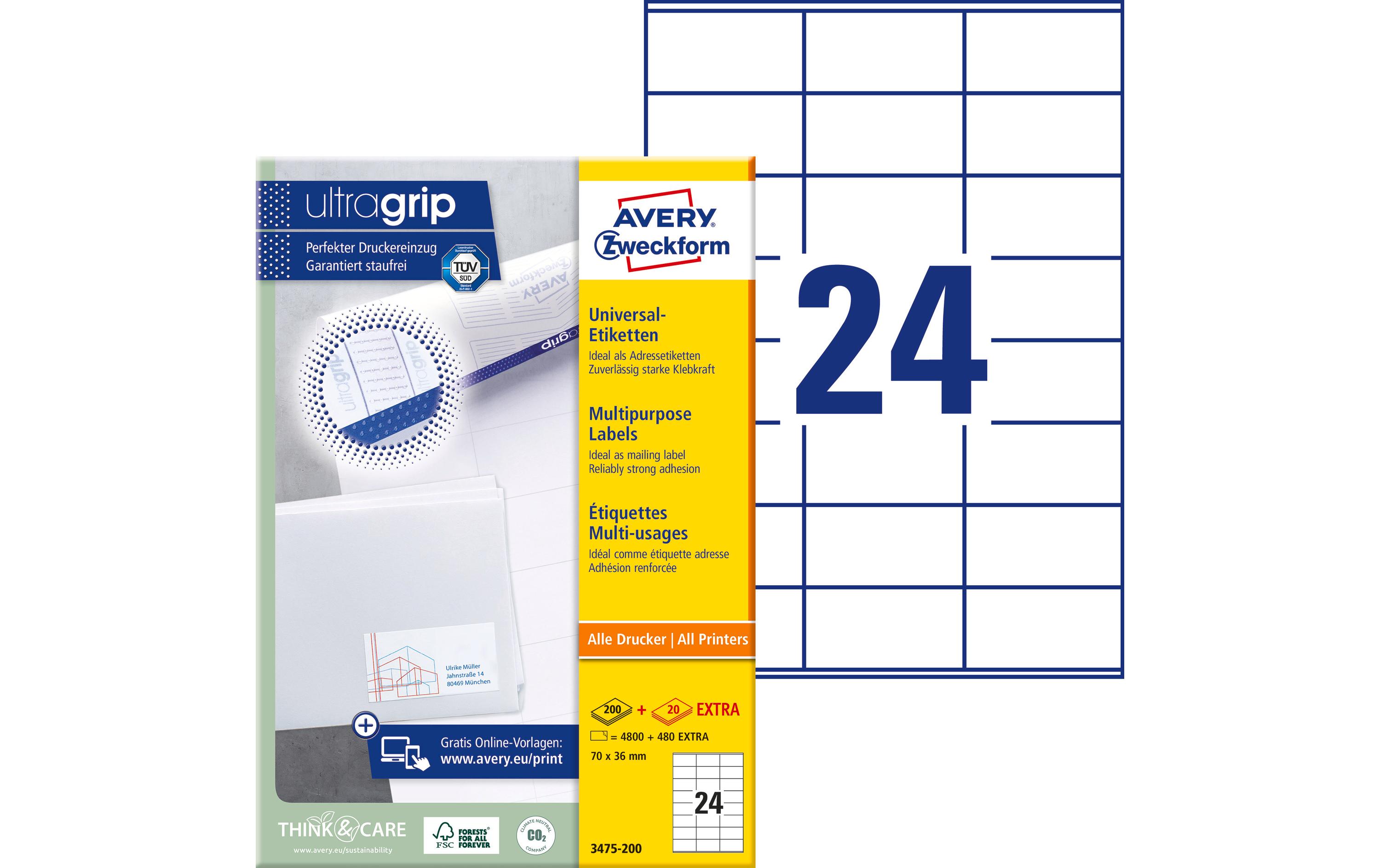 Avery Zweckform Universal-Etiketten 3475 70 x 36 mm, 220 Blatt