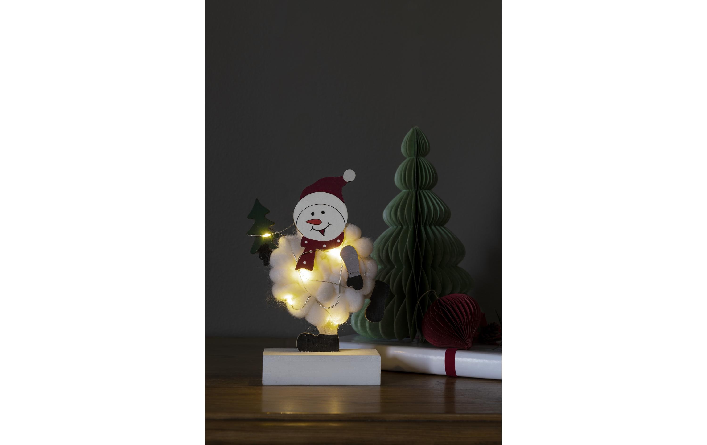 Konstsmide LED-Figur Schneemann, Holz & Baumwolle, 6 LED