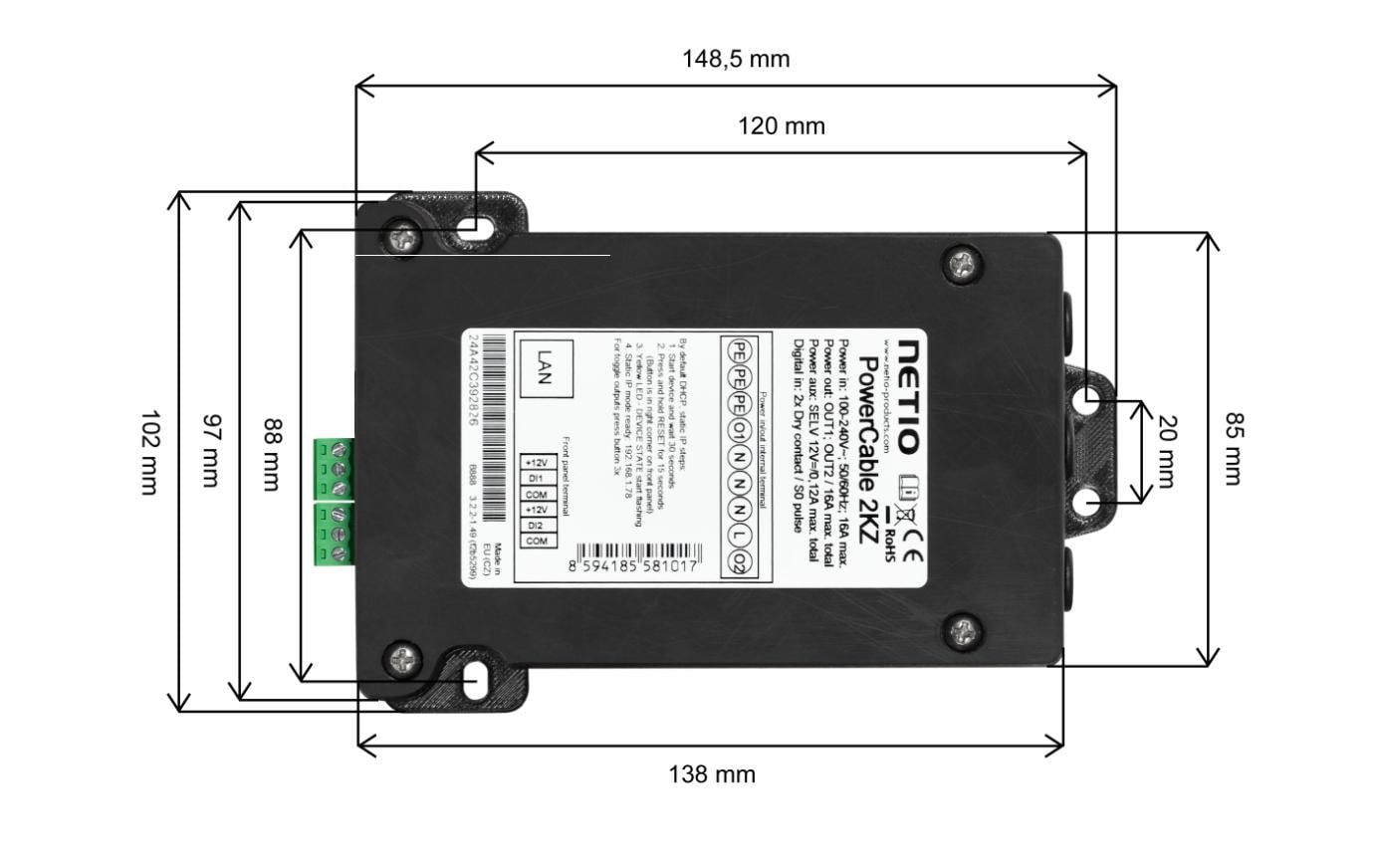 NETIO PDU PowerCable 2KZ 2x 230 V geschaltet