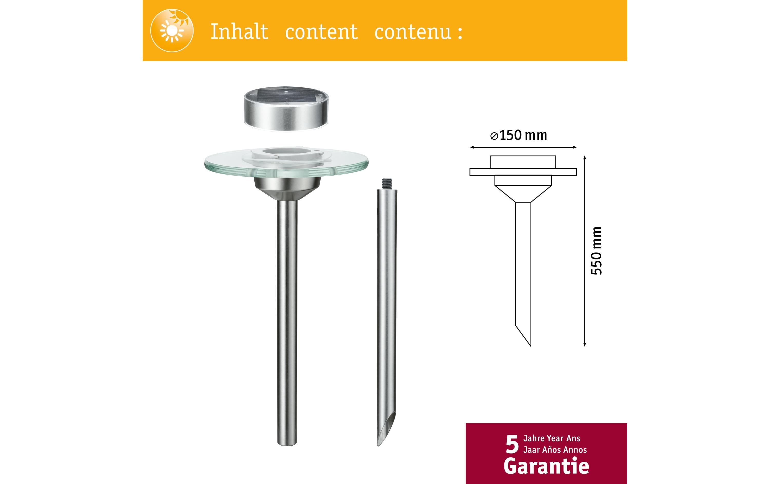 Paulmann Sockelleuchte LED Solarspiess Special Ufo, 3000K, Edelstahl