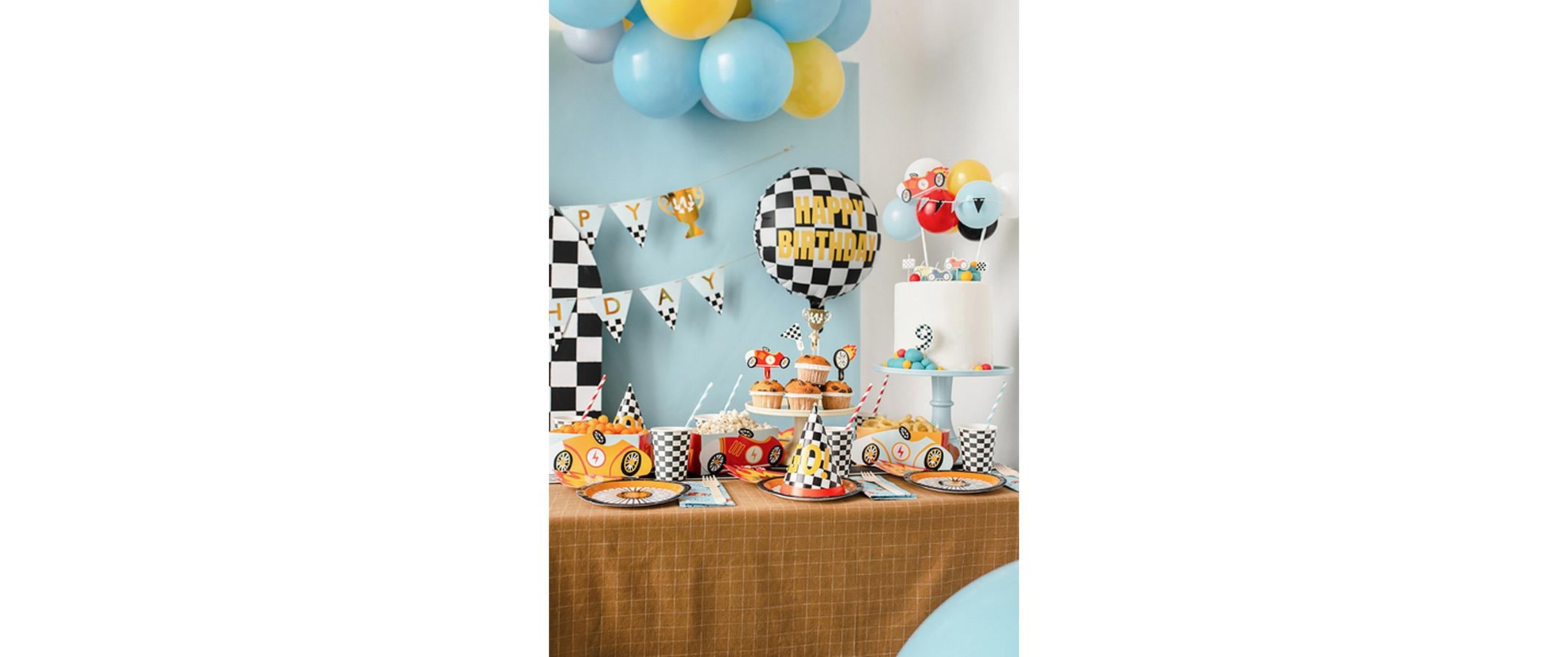 Partydeco Folienballon Auto Schwarz/Weiss, 45 cm