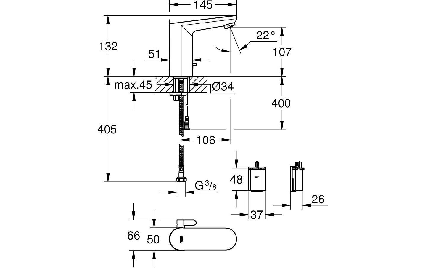 GROHE Waschtisch-Armatur mit Infrarot-Elektronik Get E