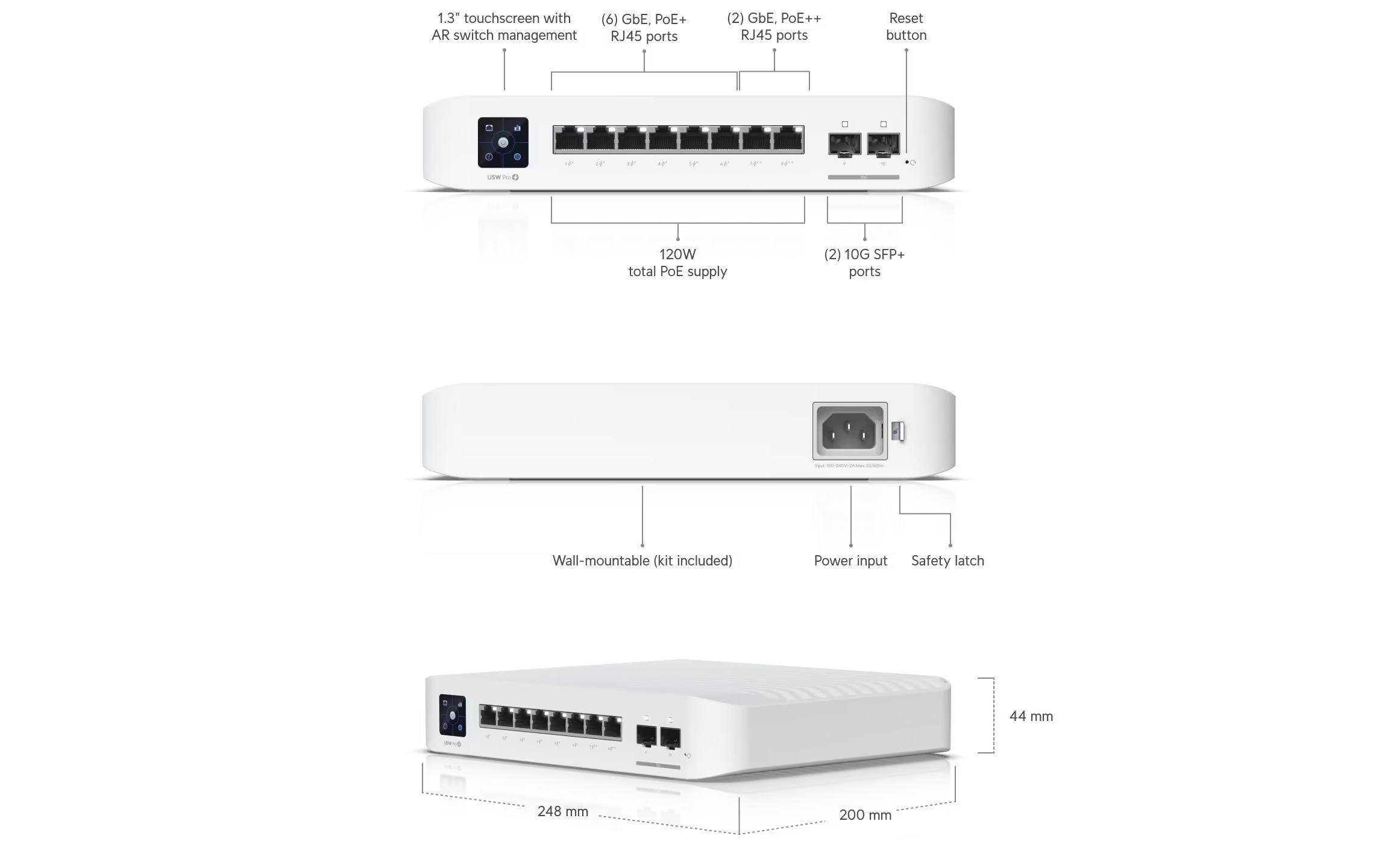 Ubiquiti PoE+ Switch UniFi USW-PRO-8-POE 10 Port