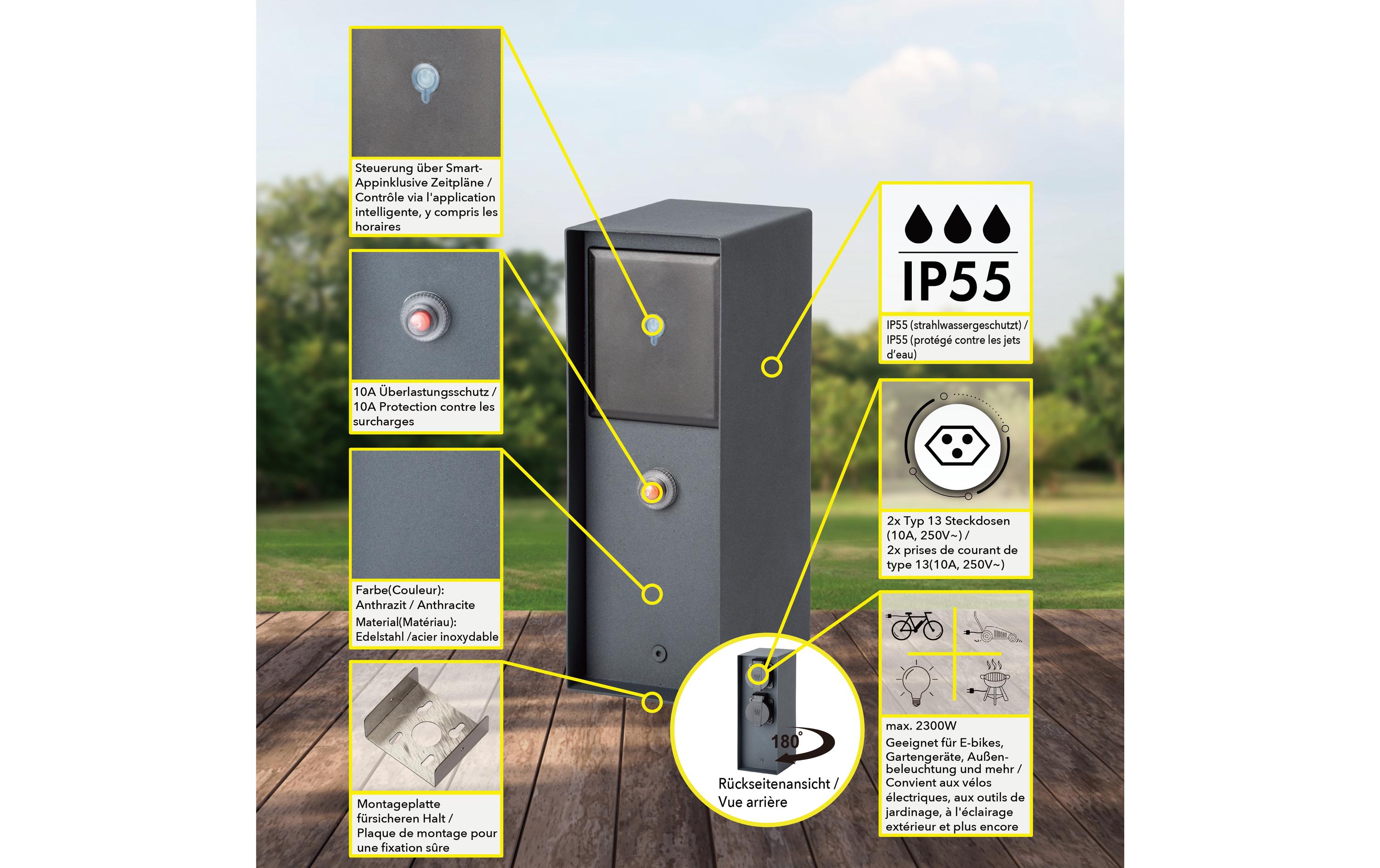 Schönenberger Smarte Energiesäule 2x T13 IP55, Anthrazit