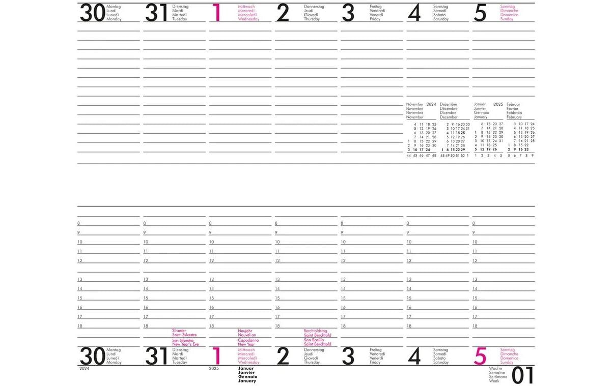 Büroline Wochenplaner 1W/2S ML 2025, Mehrfarbig