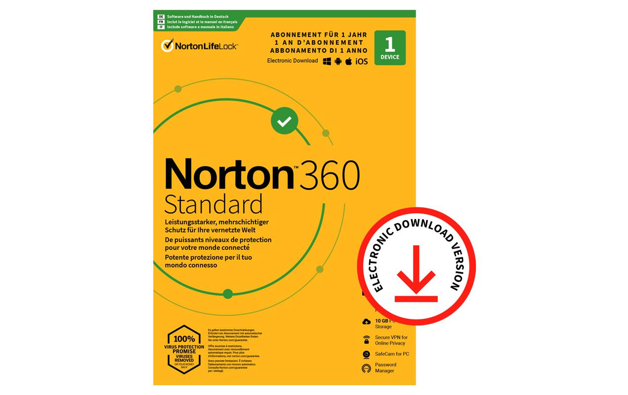 Norton Norton 360 Standard ESD, 1 Dev., 1yr, 10GB Cloud Speicher