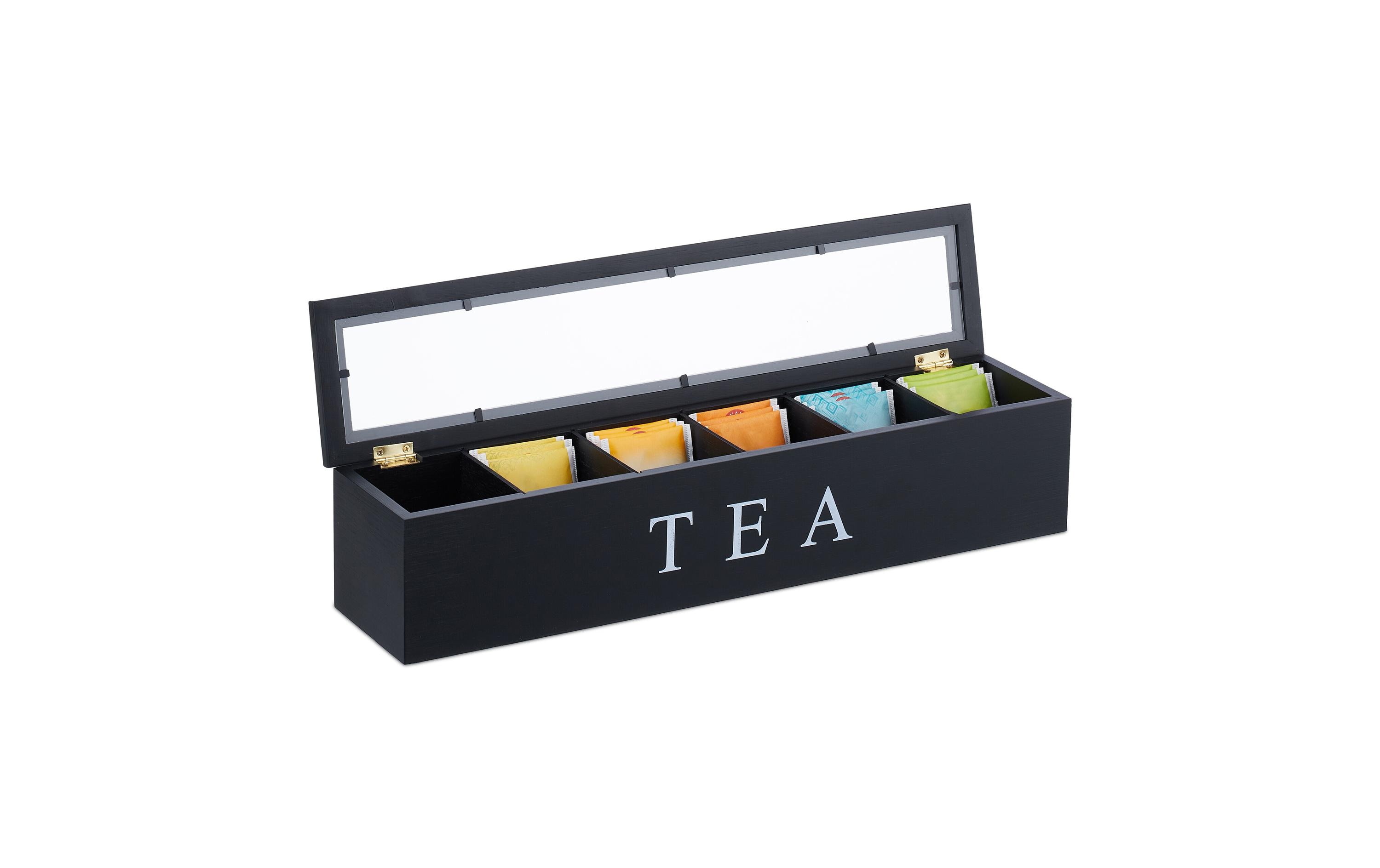 relaxdays Teebeutel-Box Schwarz/Transparent/Weiss