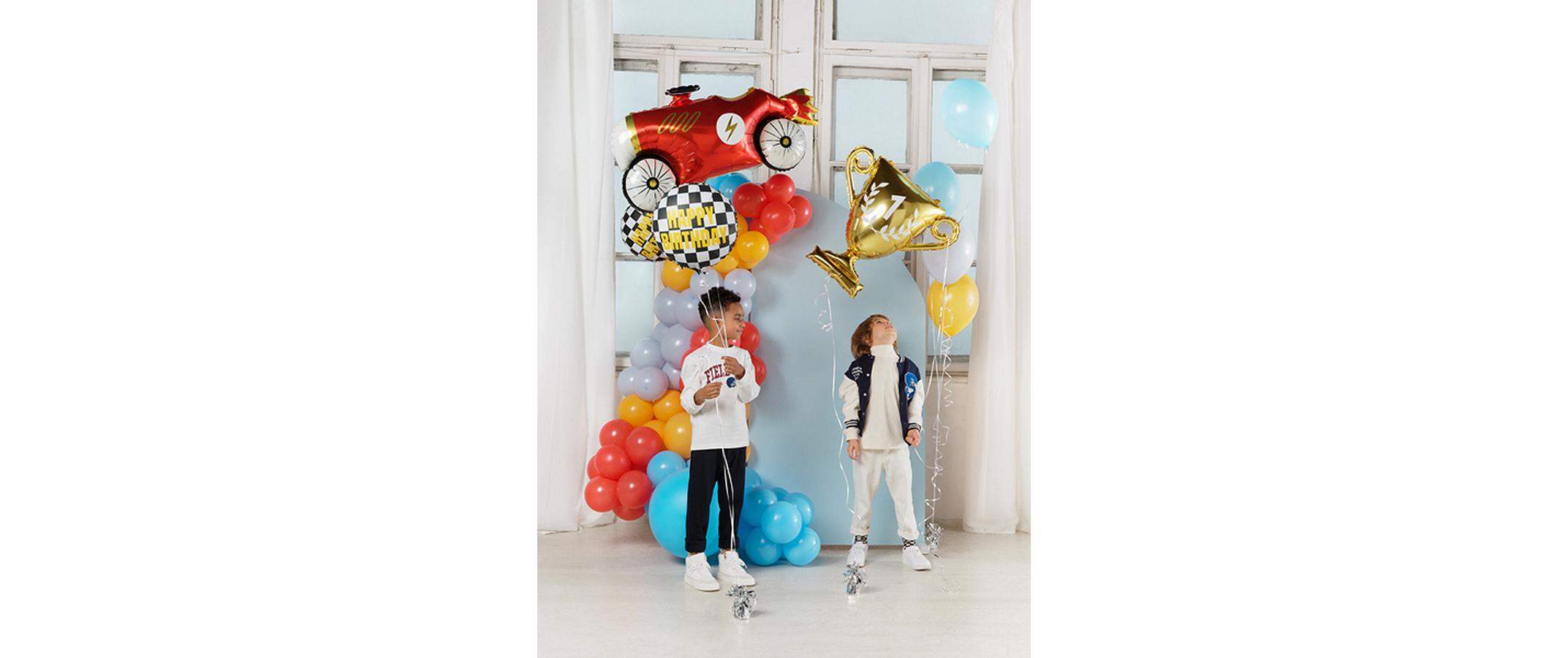 Partydeco Folienballon Auto Schwarz/Weiss, 45 cm