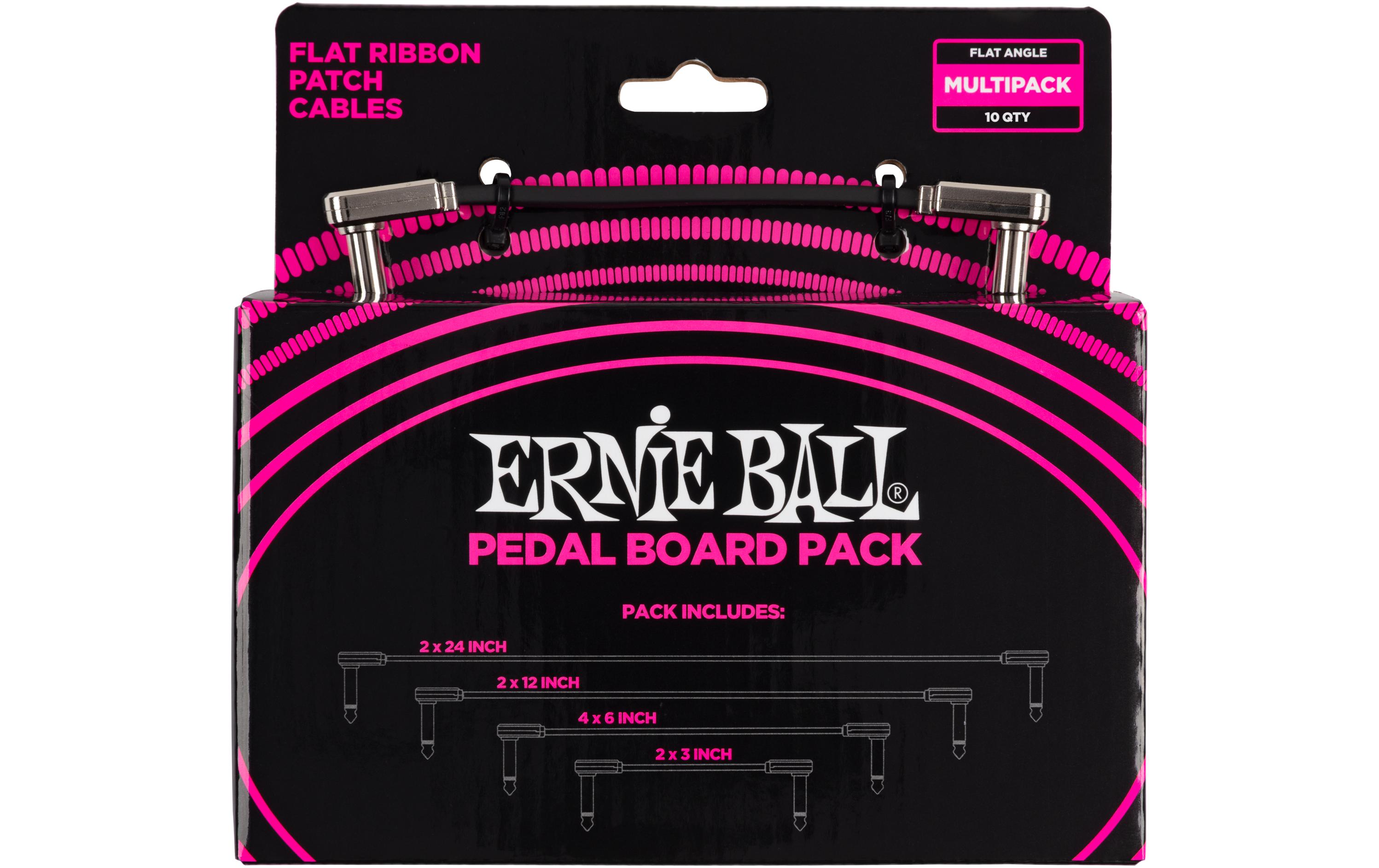 Ernie Ball Patch-Kabel 6224 Flat Ribbon Multi-Pack – 10 Stück, Schwarz