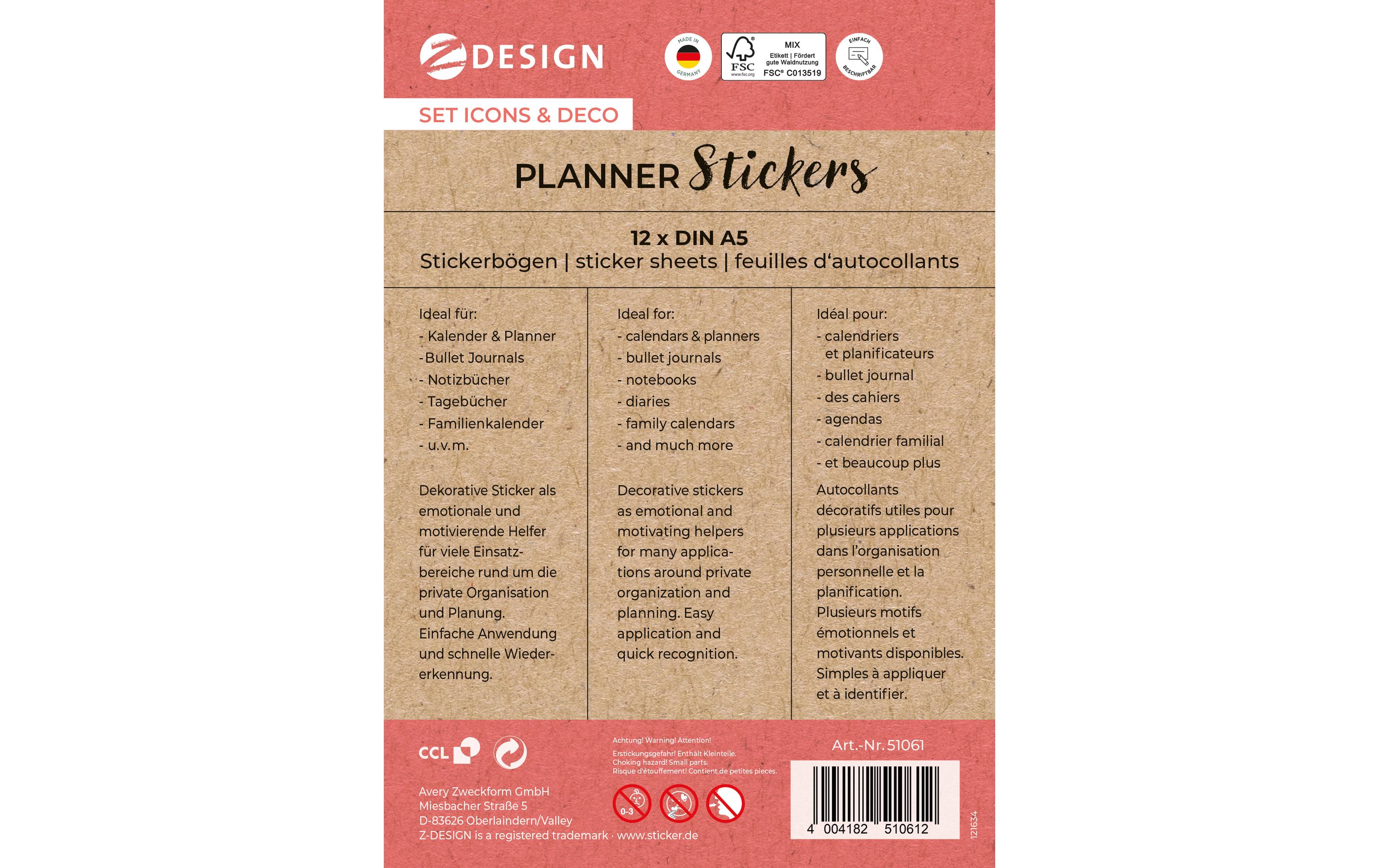 Z-Design Motivsticker Planner Icons & Deko 12 Blatt, 1.356 Sticker