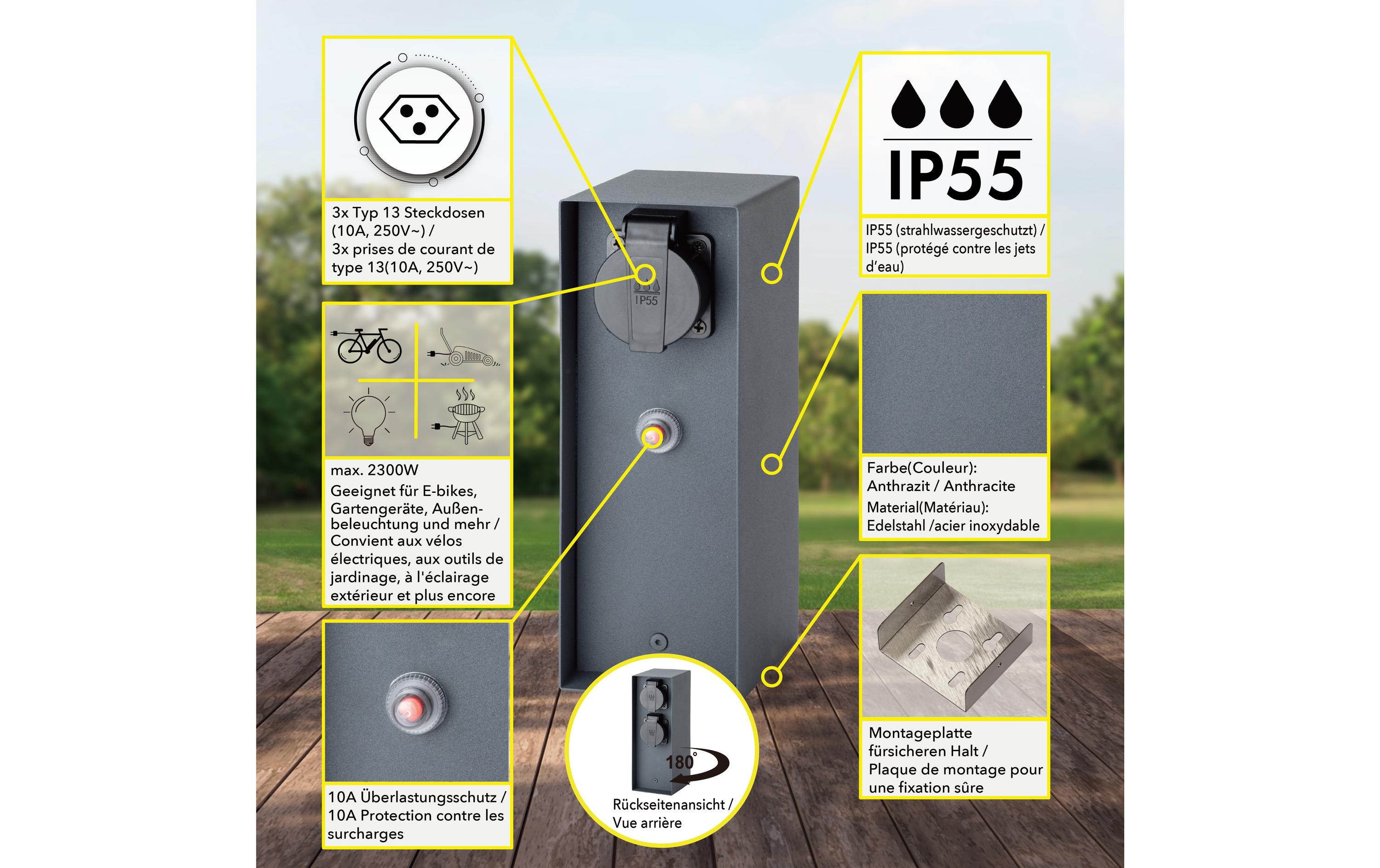 Schönenberger Energiesäule 3x T13 IP55, Anthrazit